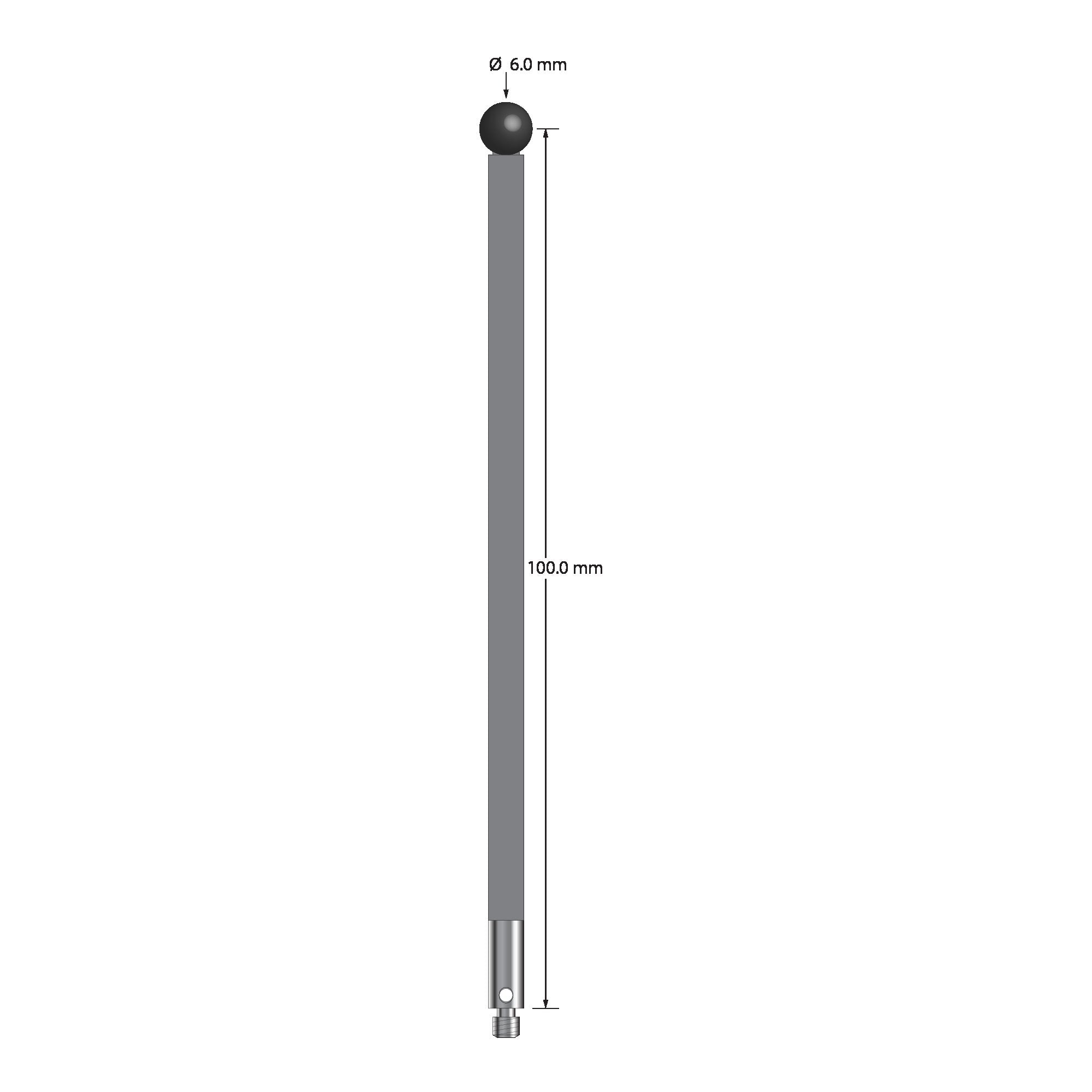 TM3-60103-G-SN M3 stylus with 6.0mm silicon nitride ball, carbon fiber stem, and stainless steel base.