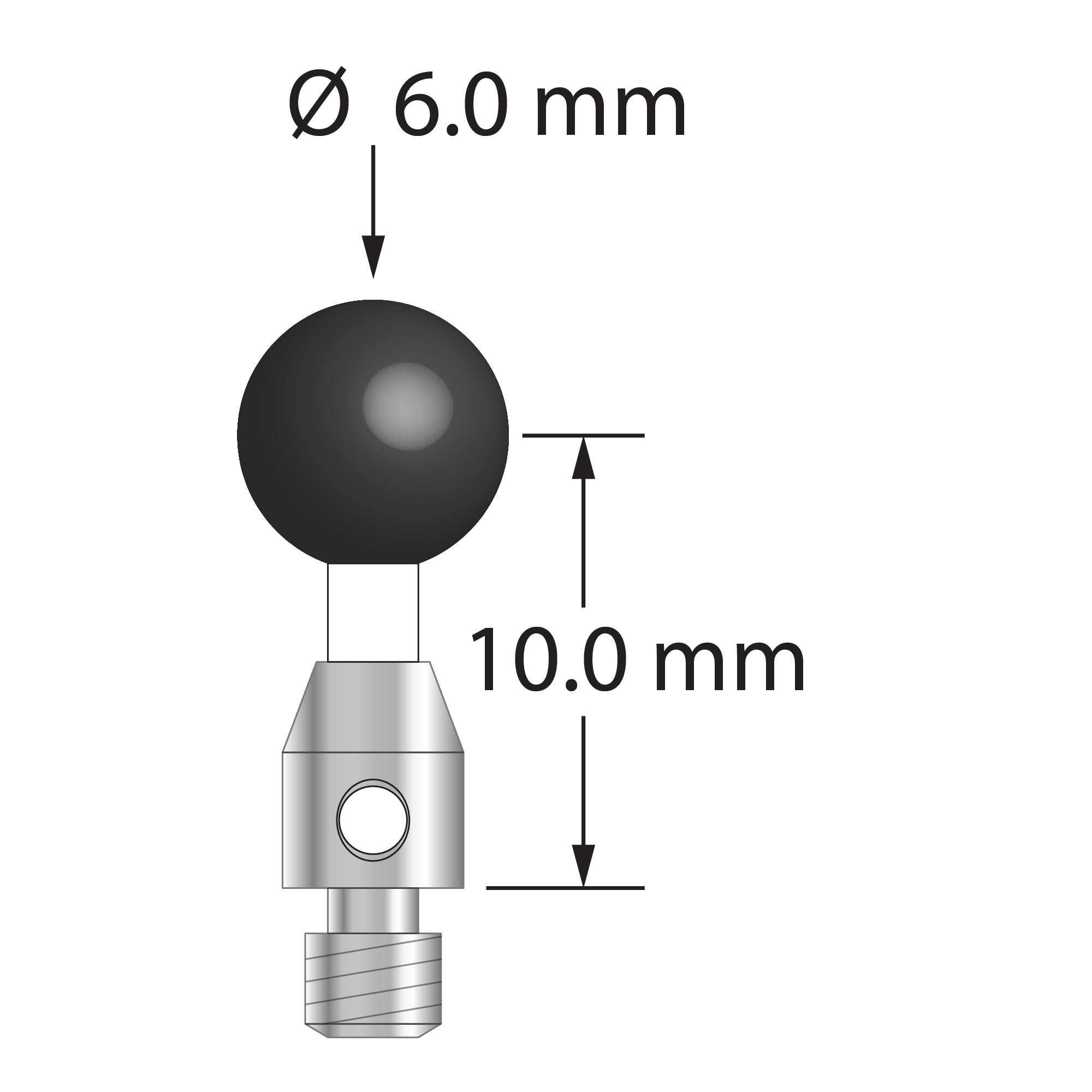 TM3-6013-C-SN M3 stylus with 6.0mm silicon nitride ball, ceramic stem, and stainless steel base.