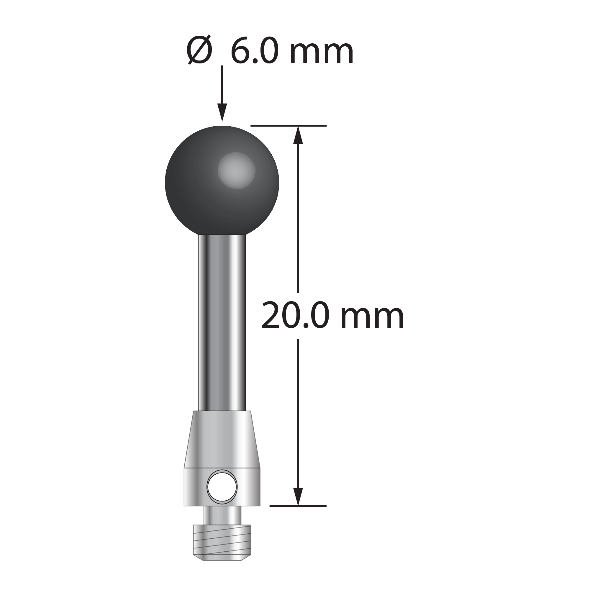 TM3-6020-SN M3 stylus with 6.0mm silicon nitride ball and carbide stem, 20.0mm long by Q-Mark Manufacturing, Inc.