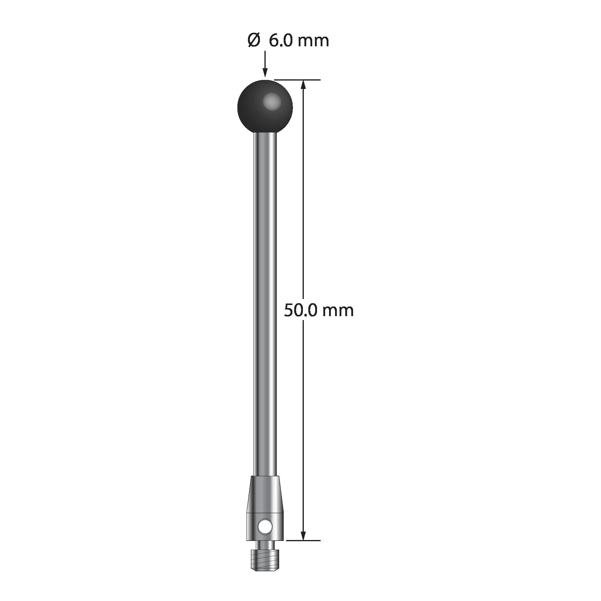 TM3-6050-SN M3 stylus with 6.0mm silicon nitride ball and stainless steel base, 50mm long by Q-Mark Manufacturing, Inc.