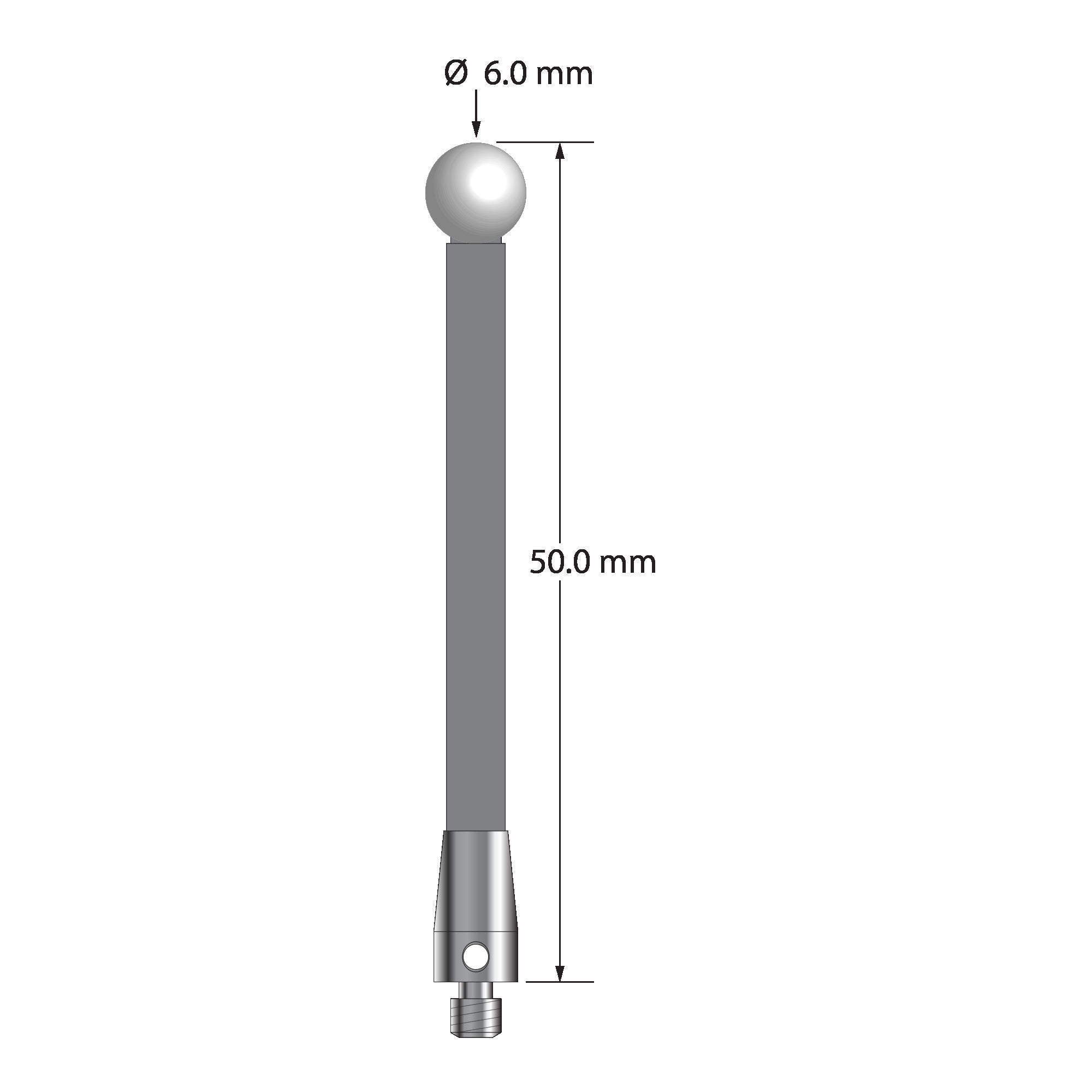 TM3-6050-TX-Z M3 stylus with 6.0mm zirconia ball, carbon fiber stem, and titanium base, 50.0mm long by Q-Mark Manufacturing, Inc.