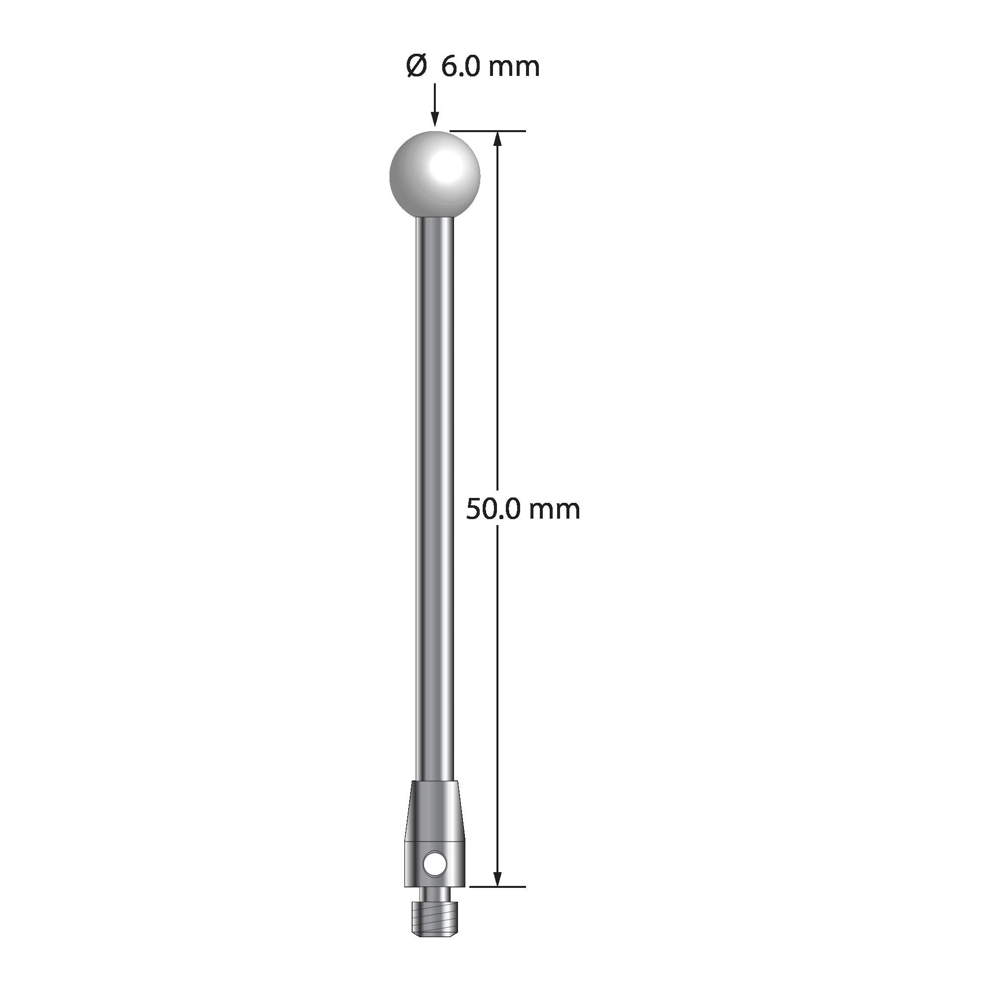 TM3-6060-Z M3 stylus with 6.0mm zirconia ball, carbide stem, and stainless steel base, 60.0mm long by Q-Mark Manufacturing, Inc.