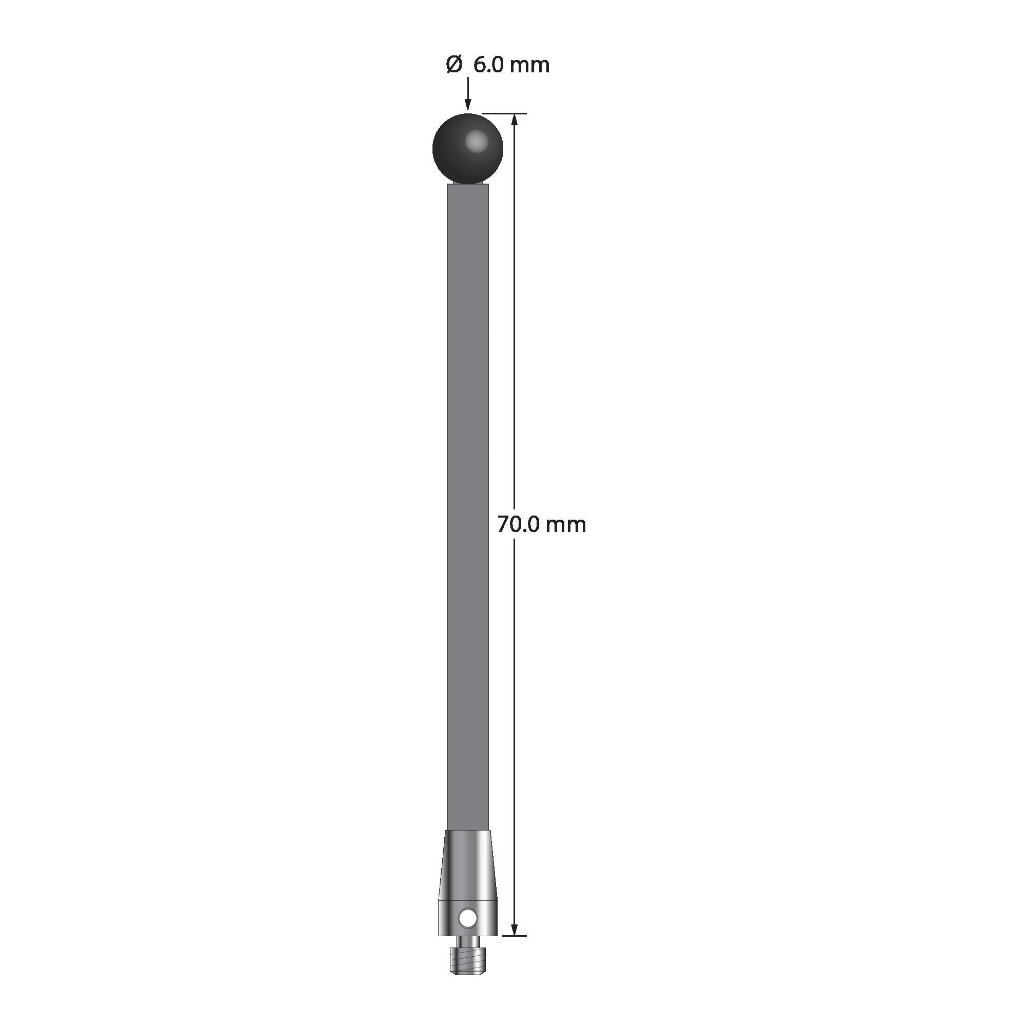 TM3-6070-TX-SN M3 stylus, 6.0mm silicon nitride ball, carbon fiber stem, titanium base, 70mm long.