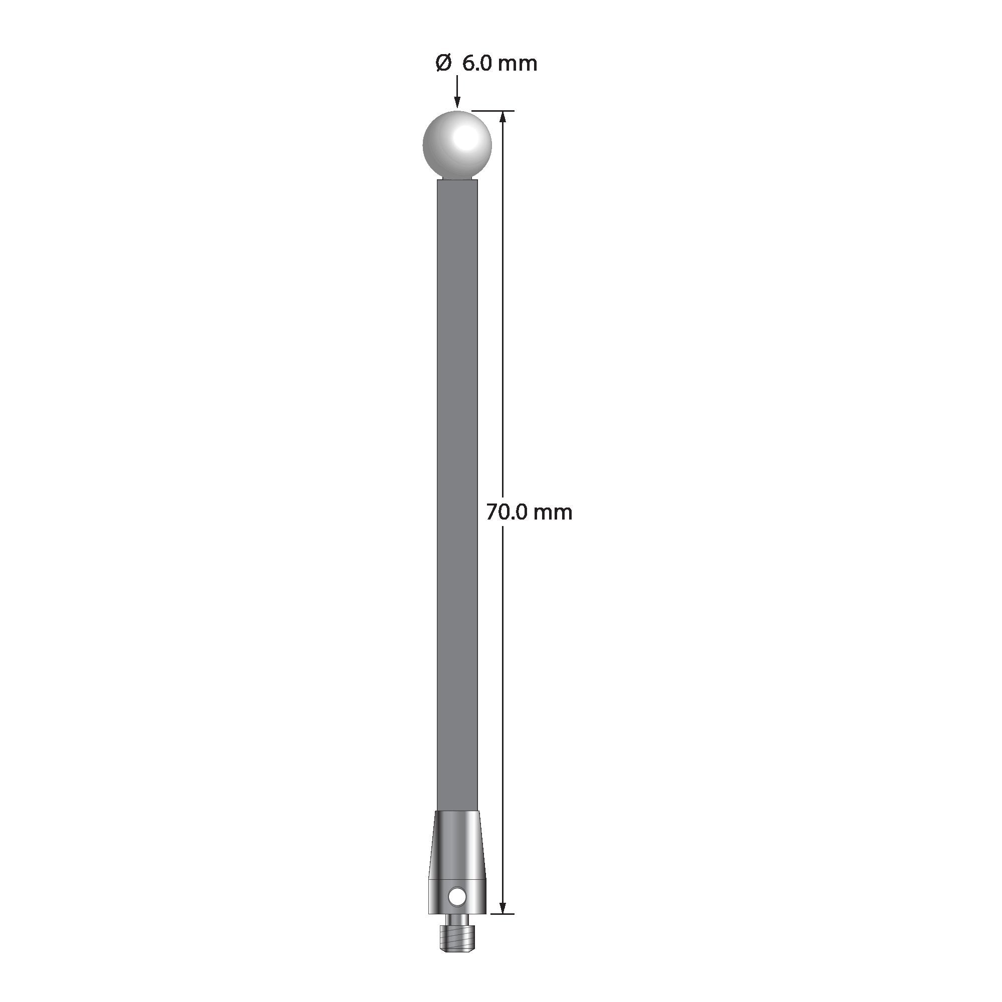 TM3-6070-TX-Z M3 stylus with zirconia ball, carbon fiber stem, and titanium base, 70mm long by Q-Mark Manufacturing, Inc.