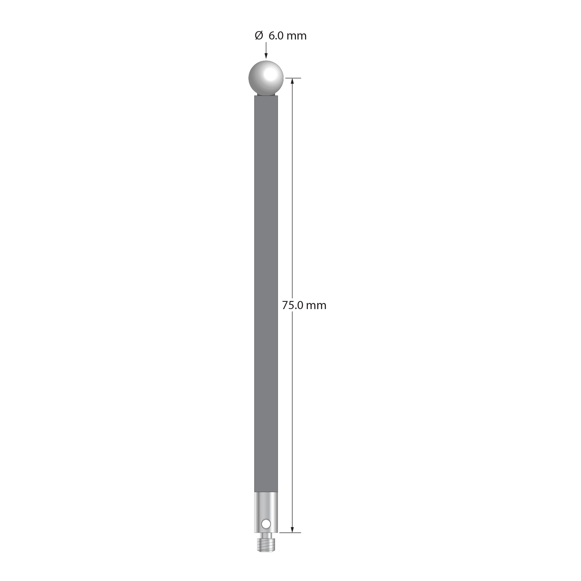 TM3-6078-G-Z M3 stylus with 6.0mm zirconia ball, carbon fiber stem, and stainless steel base by Q-Mark Manufacturing, Inc.