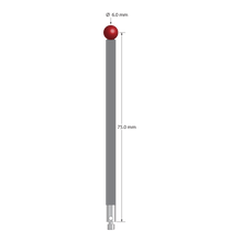 TM3-6078-G M3 stylus with 6mm ruby ball, carbon fiber stem, and stainless steel base, 75mm long.
