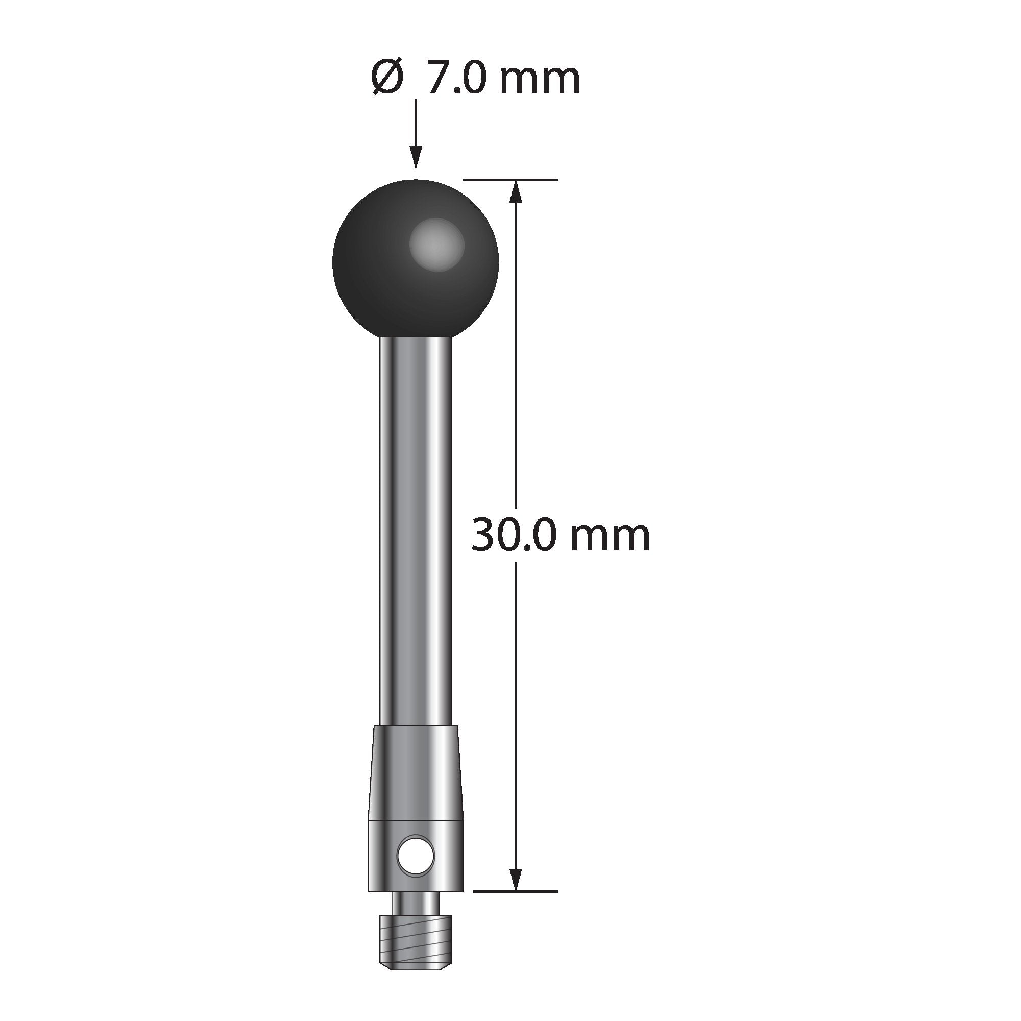 TM3-7030-SN M3 stylus with 7.0mm silicon nitride ball, carbide stem, and stainless steel base, 30.0mm long by Q-Mark Manufacturing, Inc.