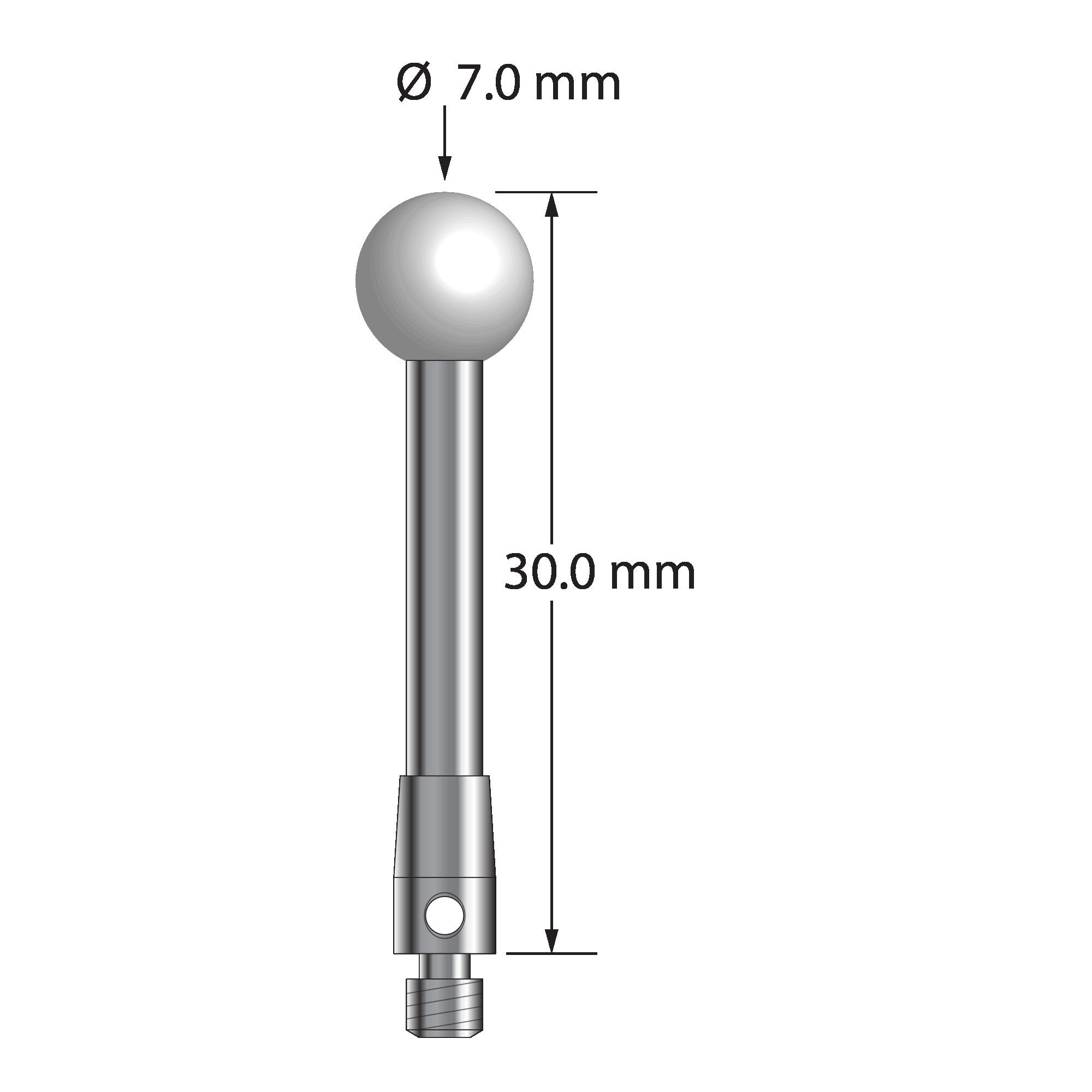 TM3-7030-Z M3 stylus with 7.0mm zirconia ball, carbide stem, and stainless steel base, 30.0mm long by Q-Mark Manufacturing, Inc.