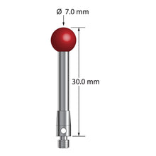 TM3-7030 M3 stylus with 7.0mm ruby ball, carbide stem, and stainless steel base, 30mm long.