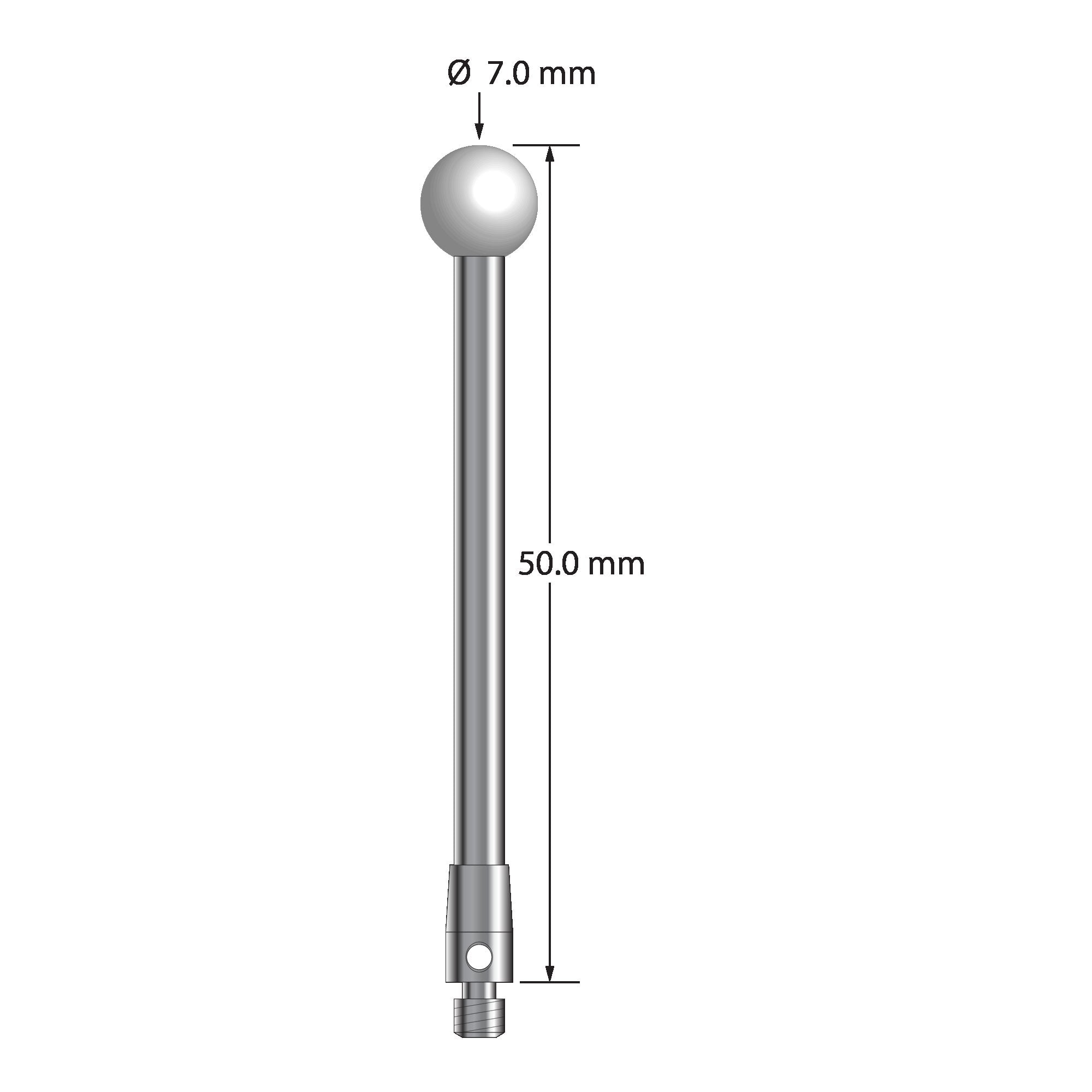 TM3-7050-Z M3 stylus with 7.0mm zirconia ball, carbide stem, and stainless steel base, 50mm long by Q-Mark Manufacturing, Inc.