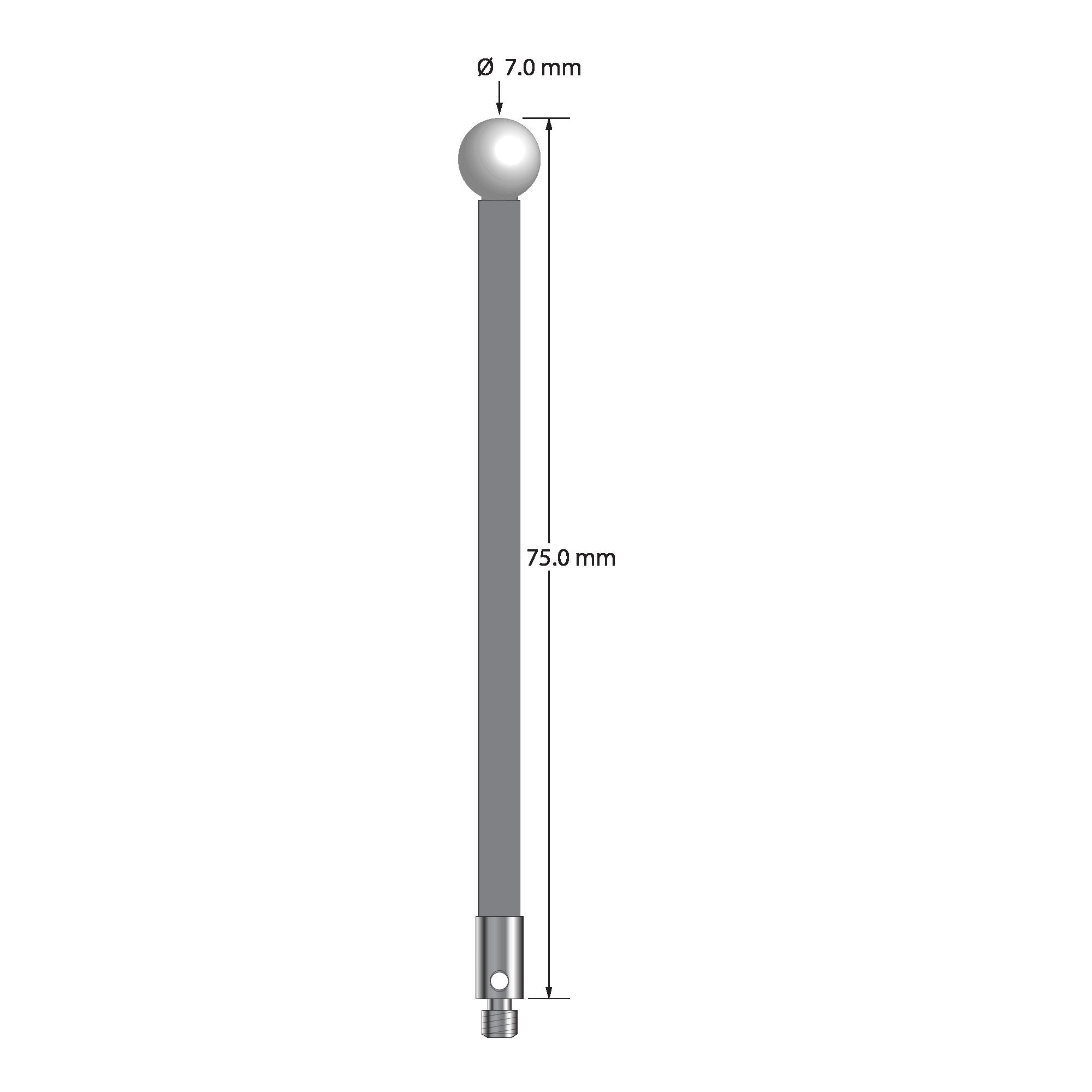 TM3-7075-G-Z M3 stylus with 7.0mm zirconia ball, carbon fiber stem, and stainless steel base, 75.0mm long by Q-Mark Manufacturing, Inc.