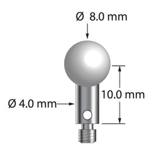 TM3-8010-S-Z M3 stylus with 8.0mm zirconia ball and stainless steel stem, 10.0mm length.