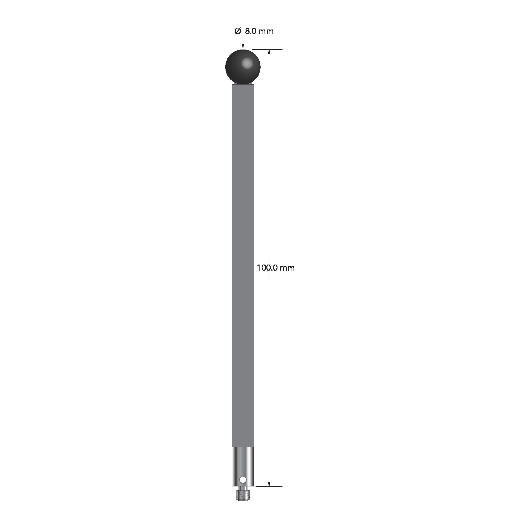 TM3-80100-TX-SN M3 stylus, 8mm silicon nitride ball, carbon fiber stem, titanium base, 100mm long.