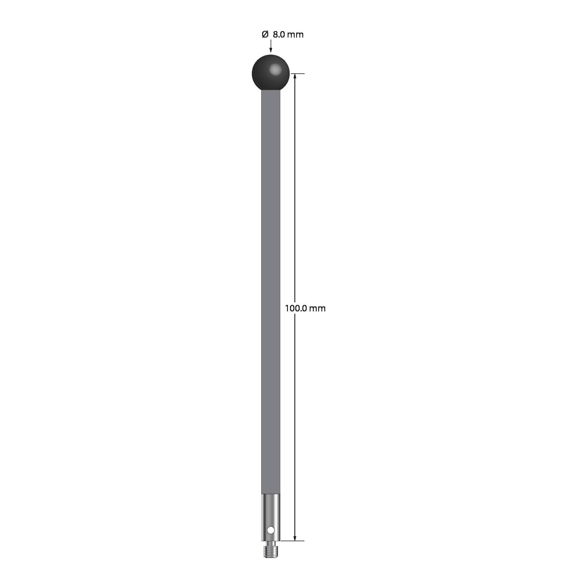 TM3-80104-G-SN M3 stylus with 8.0mm silicon nitride ball, carbon fiber stem, and stainless steel base by Q-Mark Manufacturing, Inc.