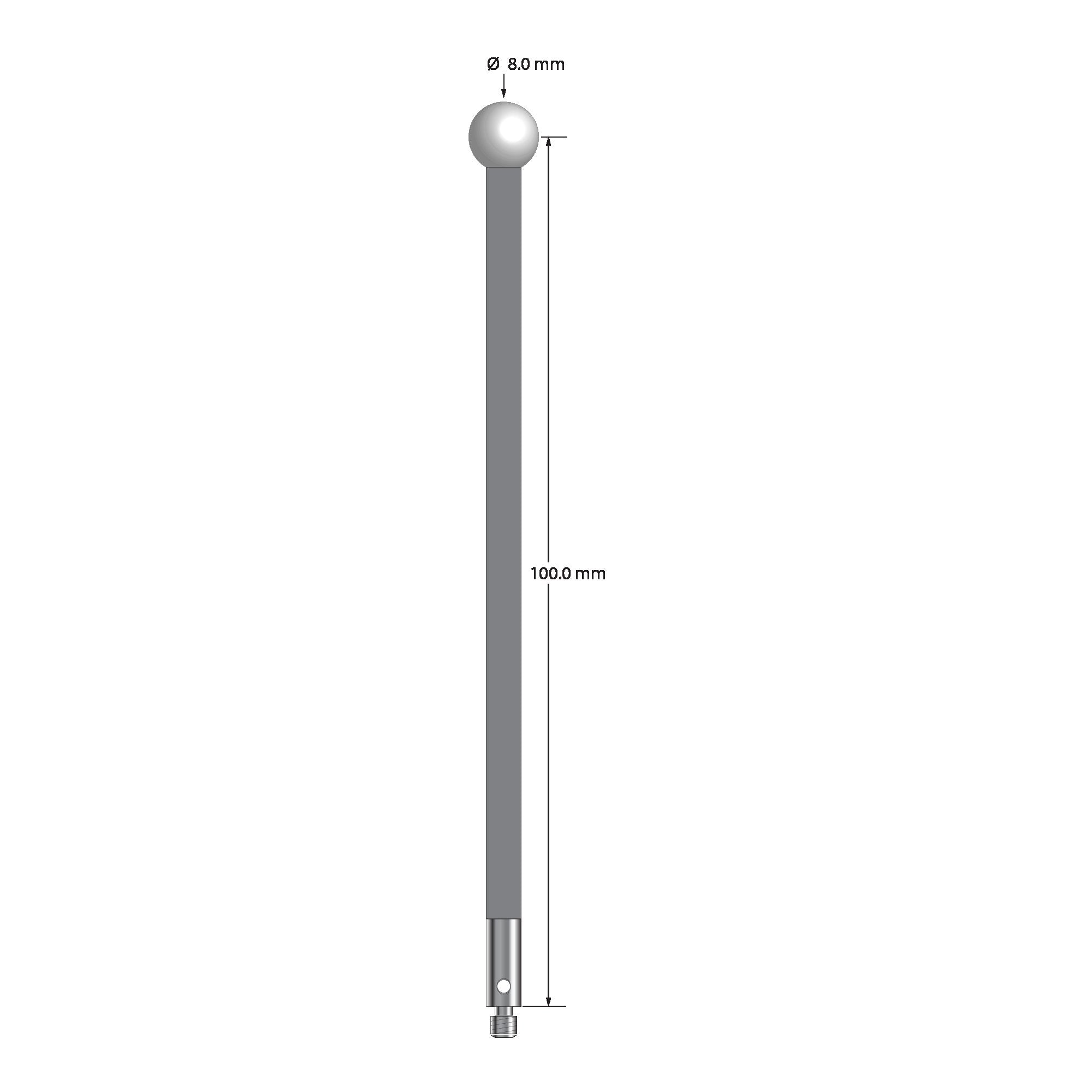 TM3-80104-G-Z M3 stylus with 8.0mm zirconia ball, carbon fiber stem, and stainless steel base by Q-Mark Manufacturing, Inc.