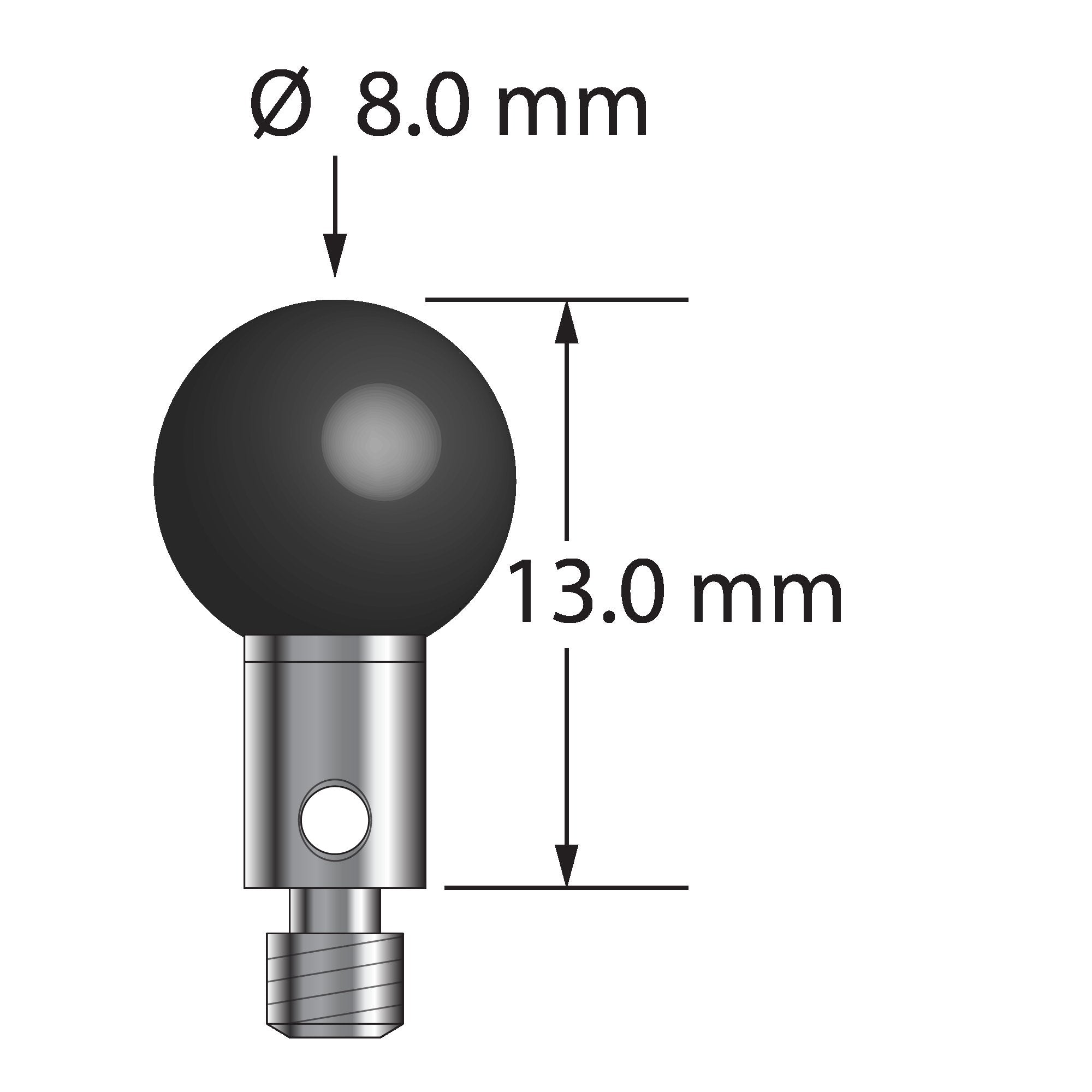 TM3-8013-SN M3 stylus with 8.0mm silicon nitride ball, carbide stem, and stainless steel base, 13.0mm long by Q-Mark Manufacturing, Inc.
