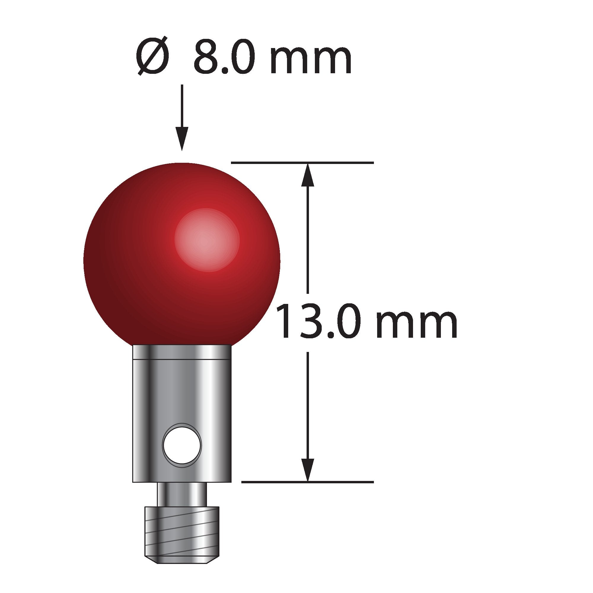 TM3-8013 M3 stylus with 8.0mm ruby ball, carbide stem, and stainless steel base, 13.0mm long by Q-Mark Manufacturing, Inc.