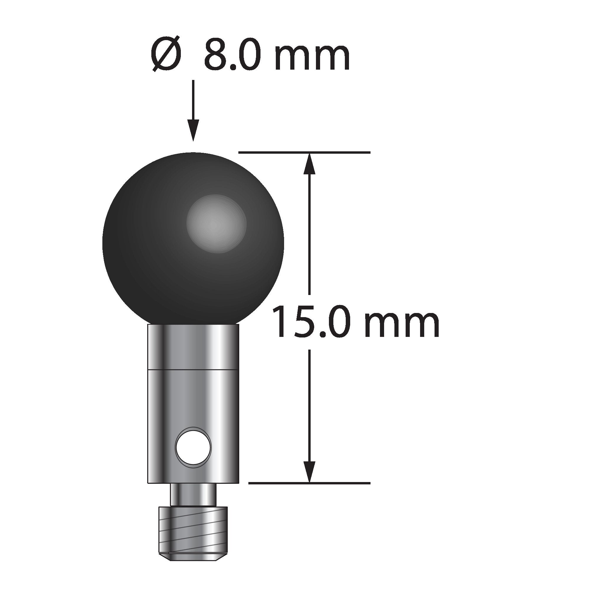 TM3-8015-SN M3 stylus with 8.0mm silicon nitride ball, carbide stem, and stainless steel base, 15.0mm long by Q-Mark Manufacturing, Inc.