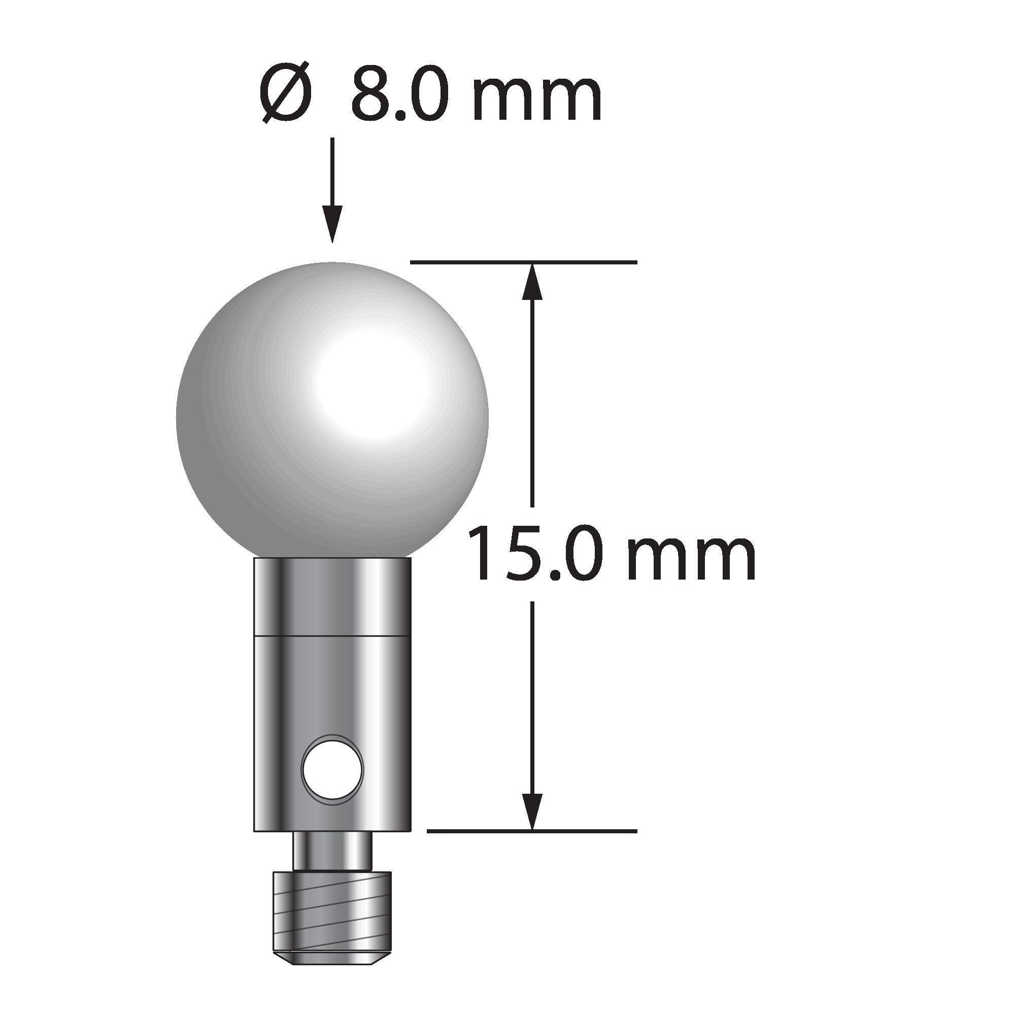 TM3-8015-Z M3 stylus with 8.0mm zirconia ball, carbide stem, and stainless steel base, 15.0mm long by Q-Mark Manufacturing, Inc.