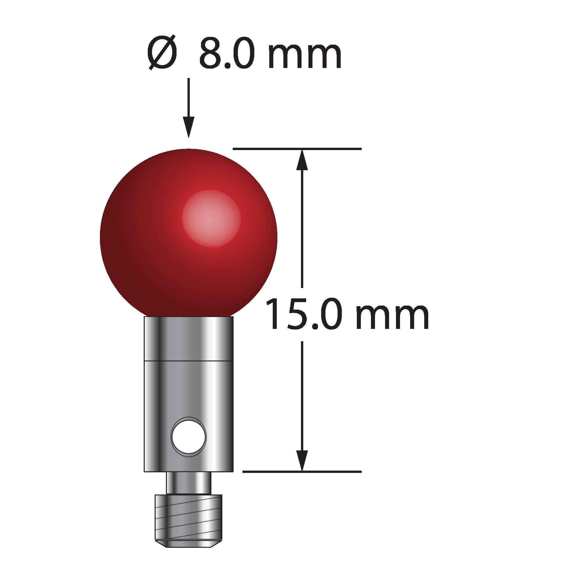 TM3-8015 M3 stylus with 8.0mm ruby ball, carbide stem, and stainless steel base, 15.0mm long by Q-Mark Manufacturing, Inc.