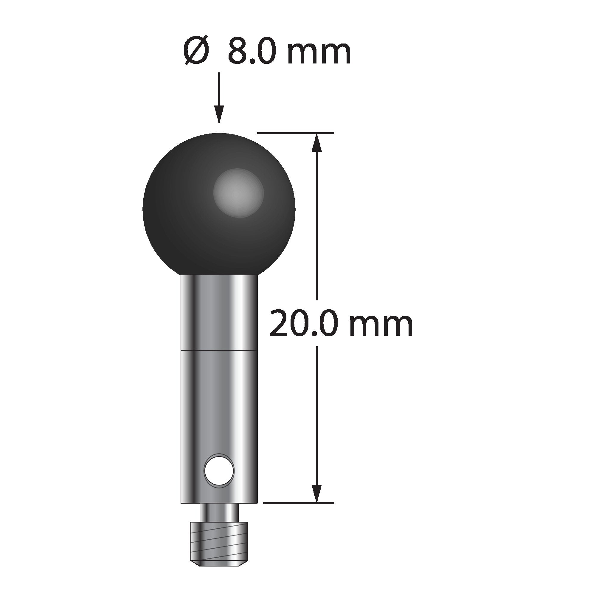 TM3-8020-SN M3 stylus with 8.0mm silicon nitride ball, carbide stem, and stainless steel base, 20.0mm long by Q-Mark Manufacturing, Inc.