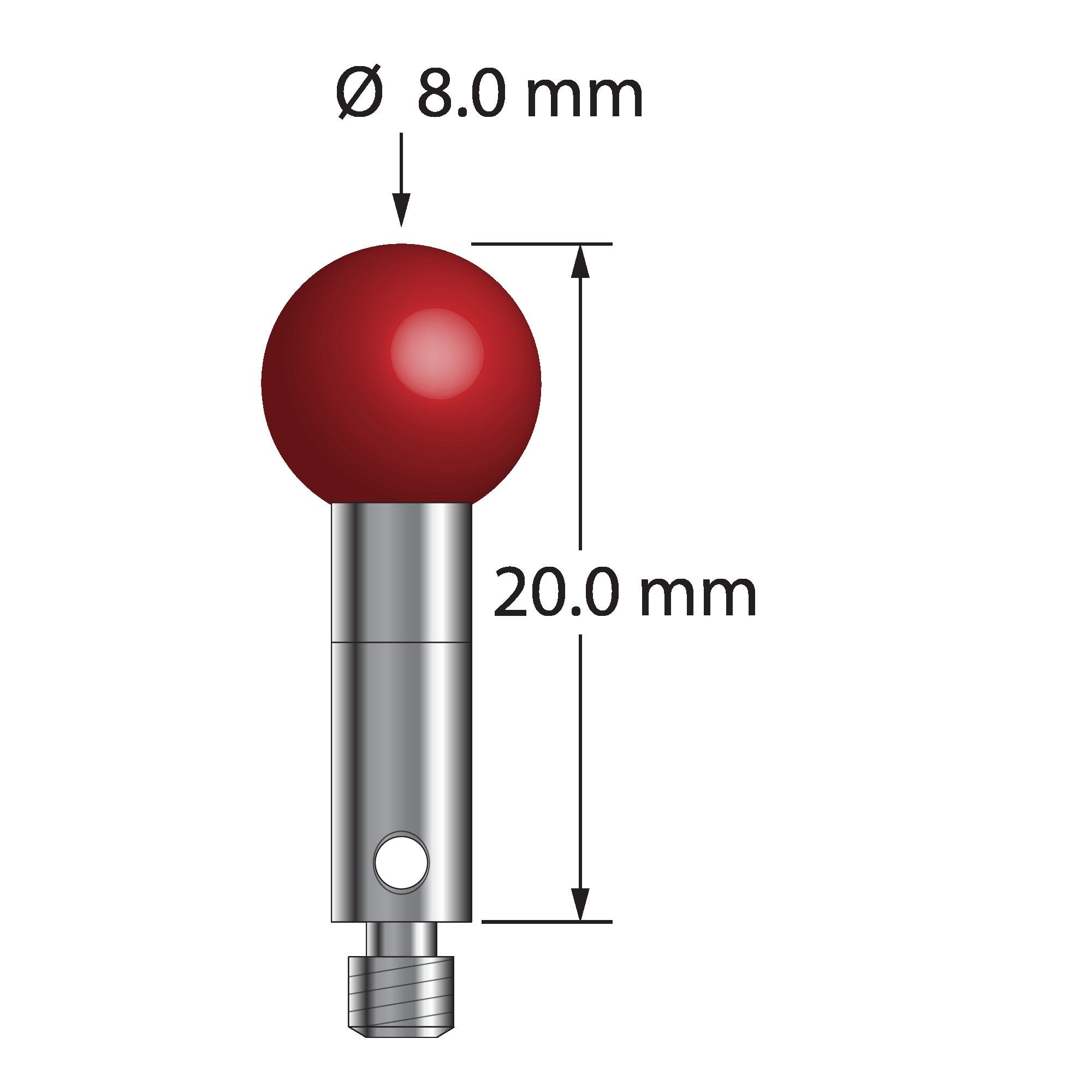 TM3-8020 M3 stylus with 8.0mm ruby ball, carbide stem, and stainless steel base, 20.0mm long by Q-Mark Manufacturing, Inc.
