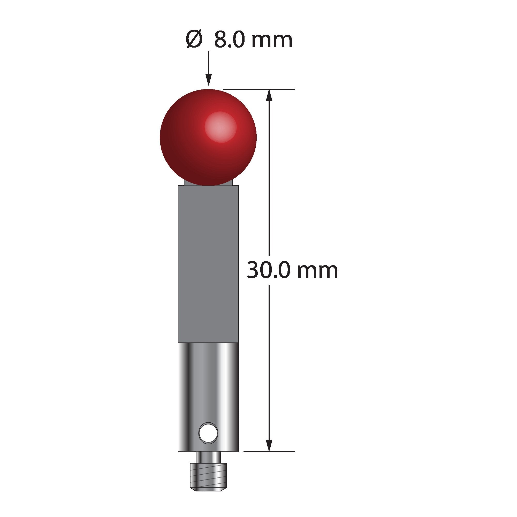 TM3-8030-TX M3 stylus, 8.0mm ruby ball, carbon fiber stem, titanium base, 30.0mm long by Q-Mark Manufacturing, Inc.