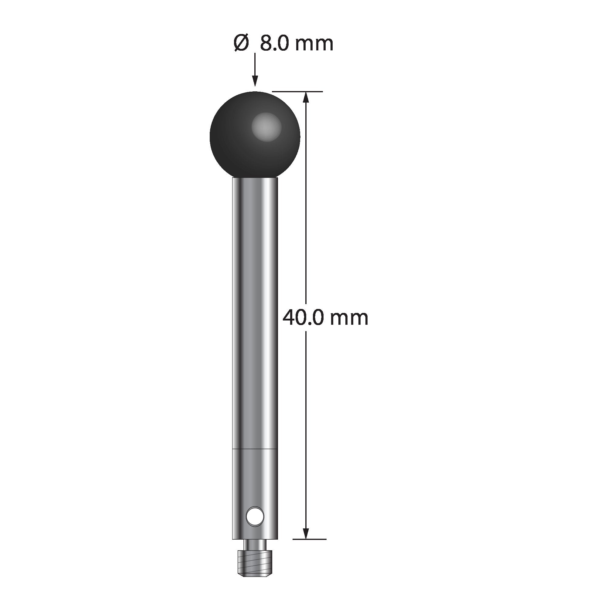 TM3-8040-SN M3 stylus, 8.0mm silicon nitride ball, carbide stem, stainless steel base, 40.0mm long by Q-Mark Manufacturing, Inc.