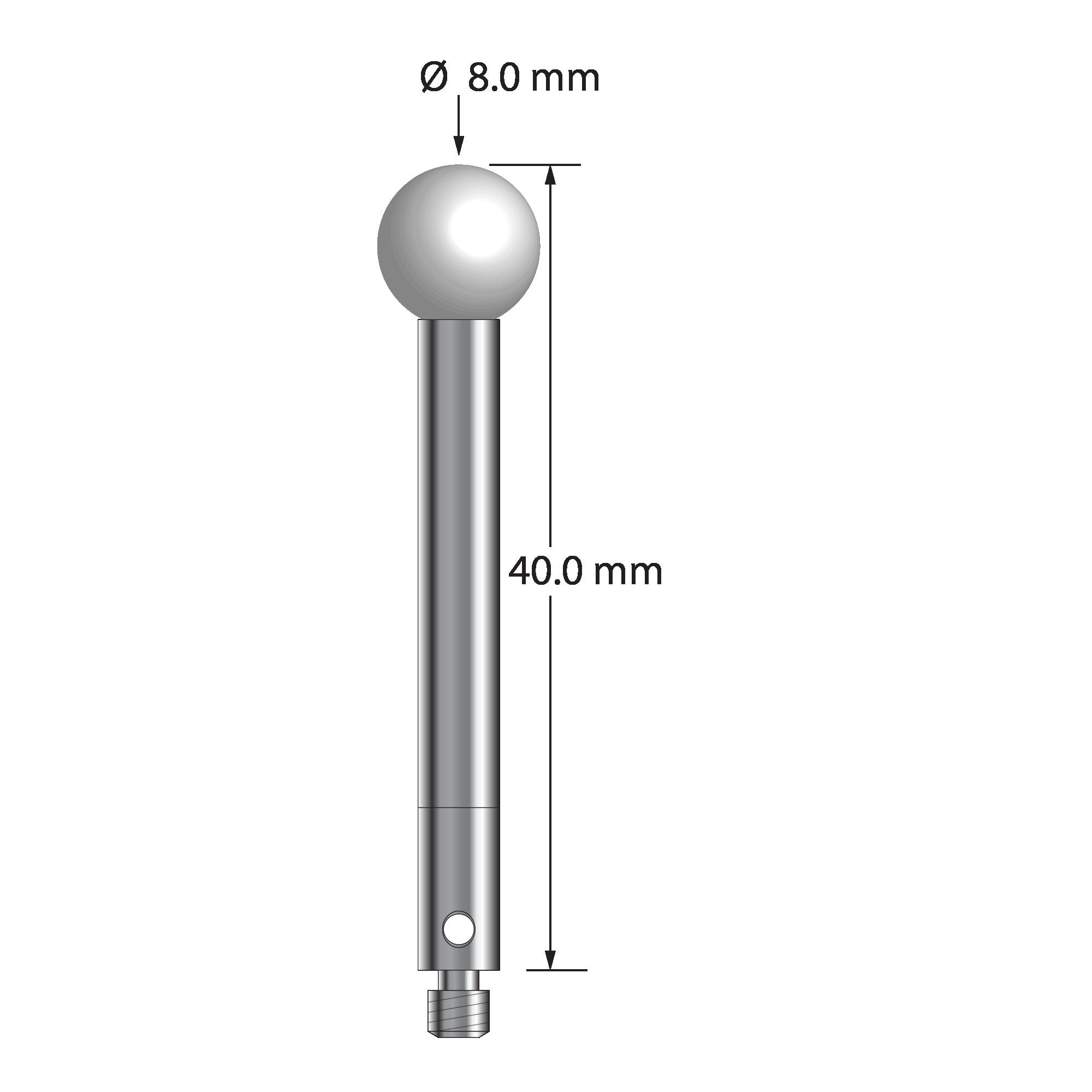 TM3-8040-Z M3 stylus with 8.0mm zirconia ball, carbide stem, and stainless steel base, 40.0mm long by Q-Mark Manufacturing, Inc.