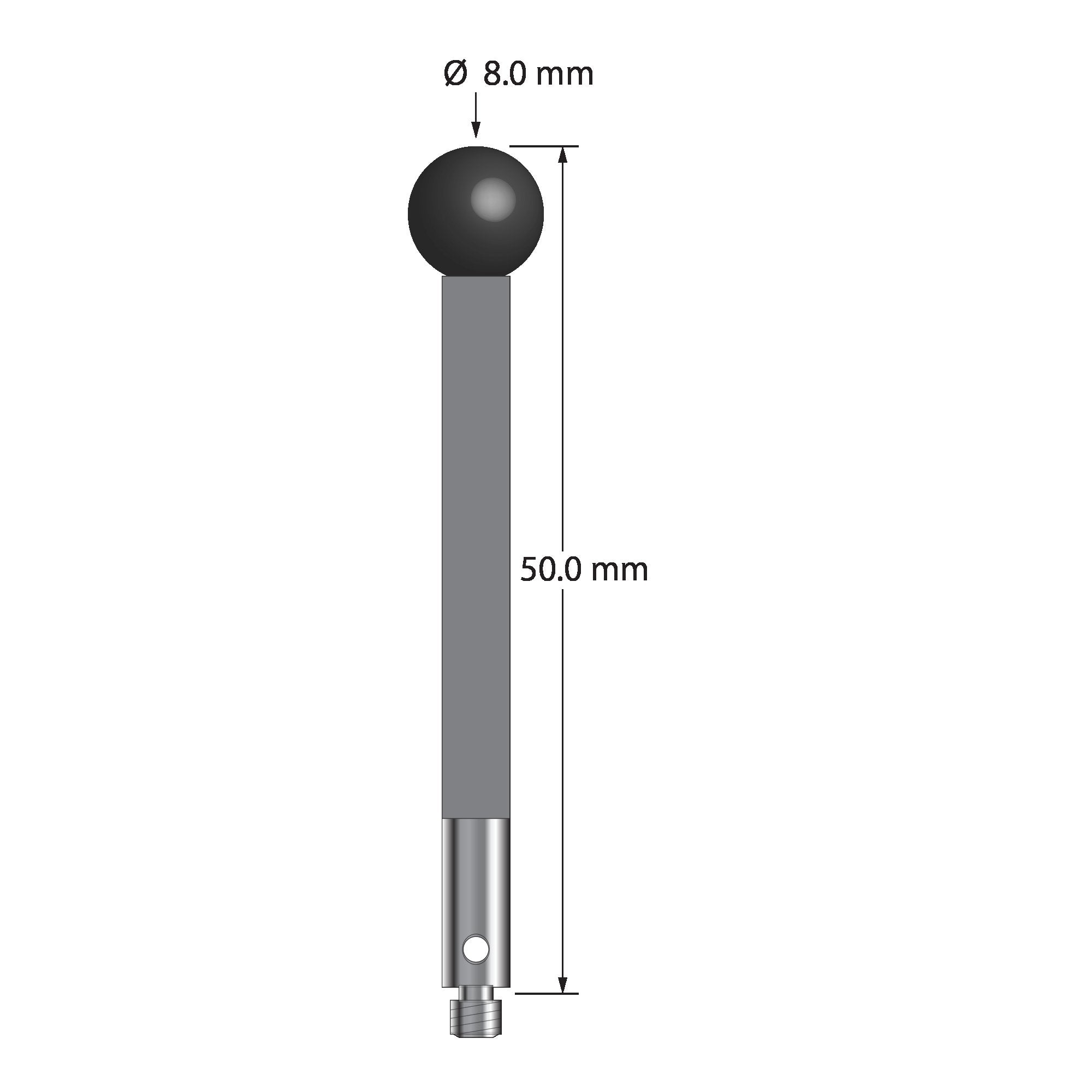 TM3-8050-G-SN M3 stylus with 8.0mm silicon nitride ball, carbon fiber stem, stainless steel base, 50mm long by Q-Mark Manufacturing, Inc.