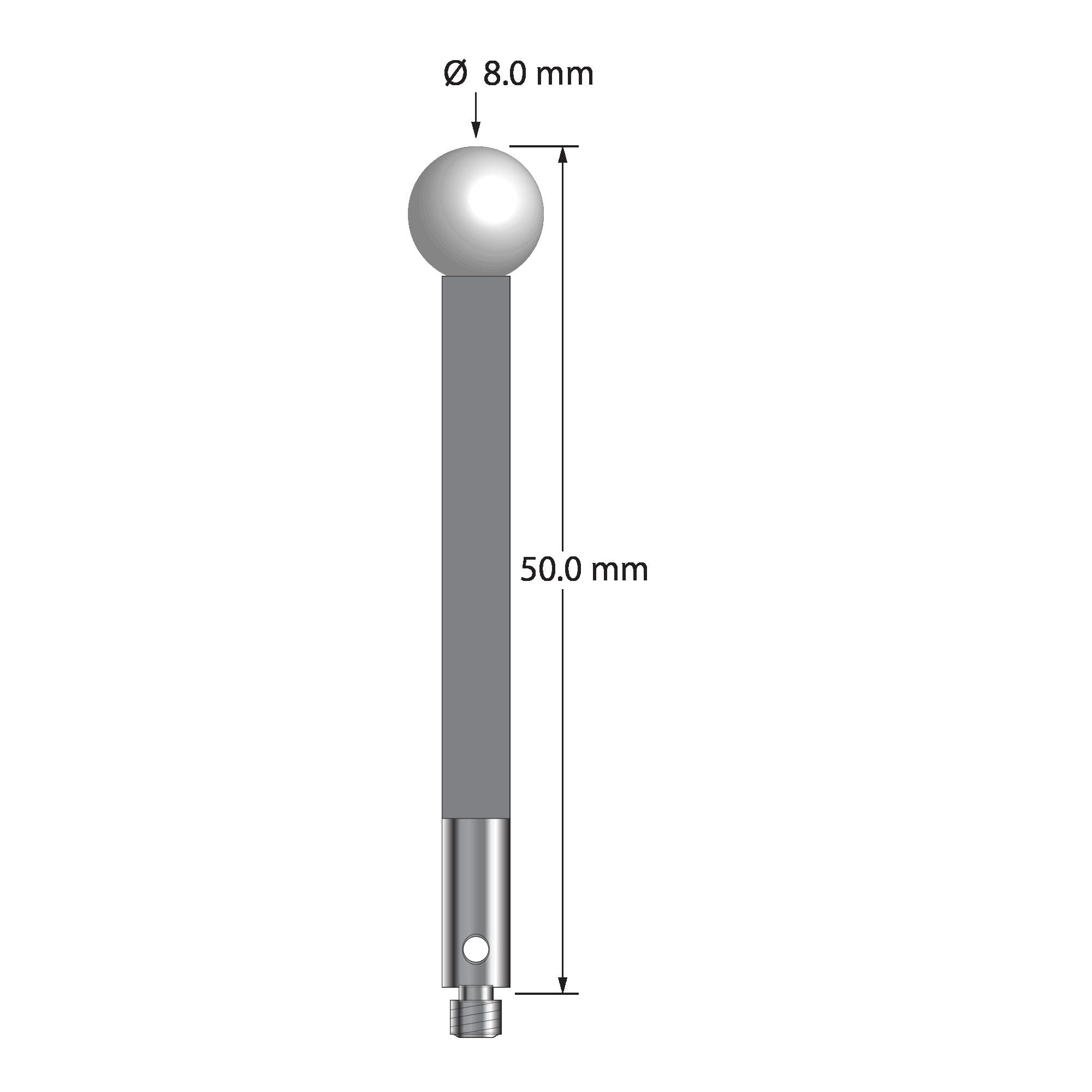 TM3-8050-G-Z M3 stylus with 8.0mm zirconia ball, carbon fiber stem, and stainless steel base, 50mm long by Q-Mark Manufacturing, Inc.