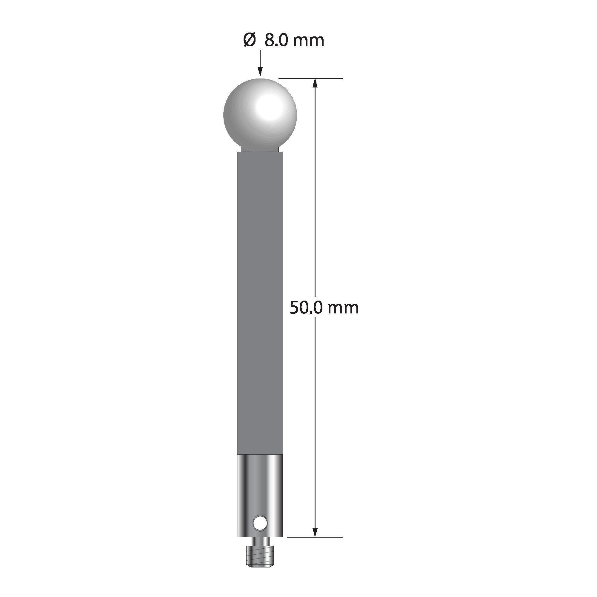 TM3-8050-TX-Z M3 stylus with 8.0mm zirconia ball, carbon fiber stem, and titanium base, 50.0mm long by Q-Mark Manufacturing, Inc.