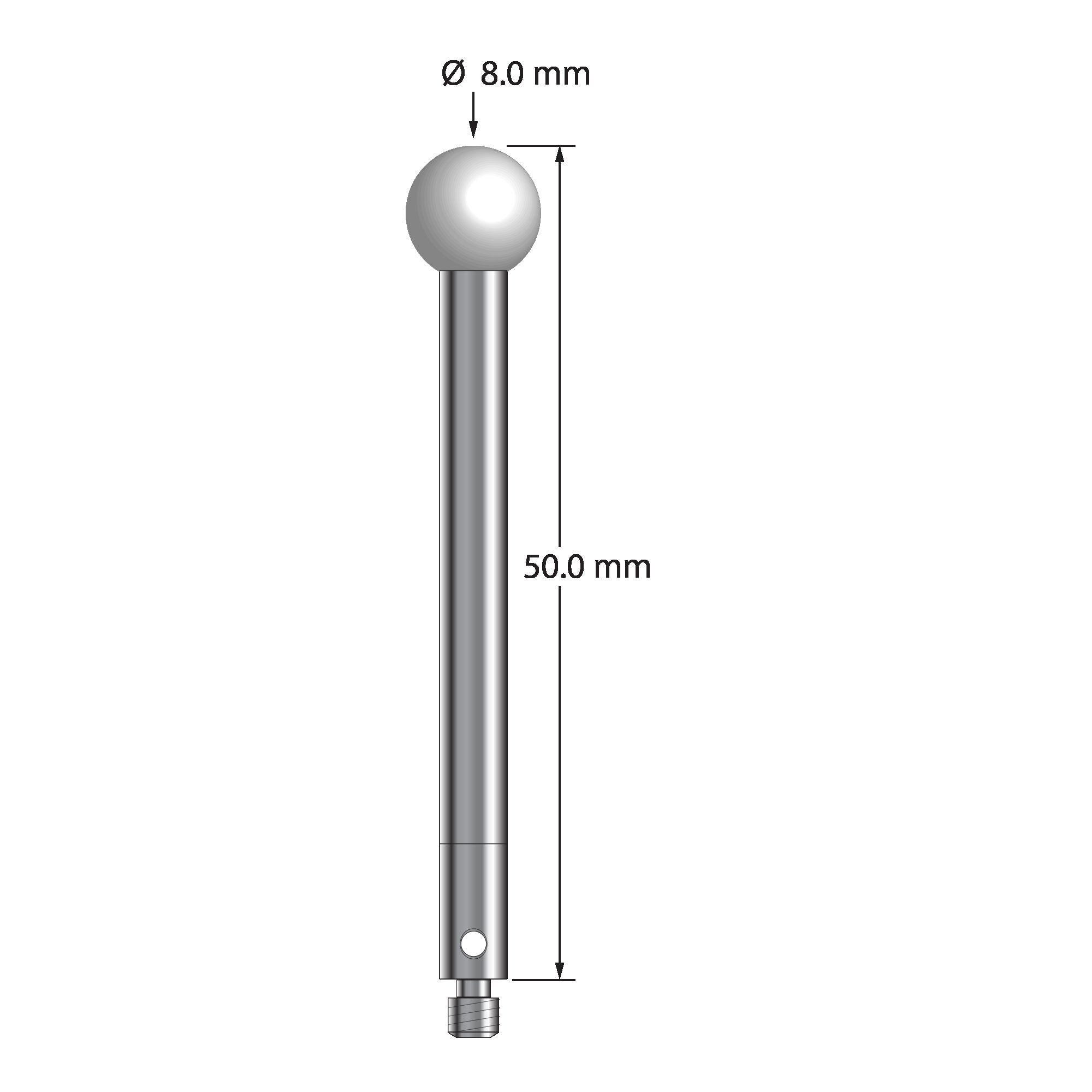 TM3-8050-Z M3 stylus with 8.0mm zirconia ball, carbide stem, and stainless steel base, 50.0mm long by Q-Mark Manufacturing, Inc.