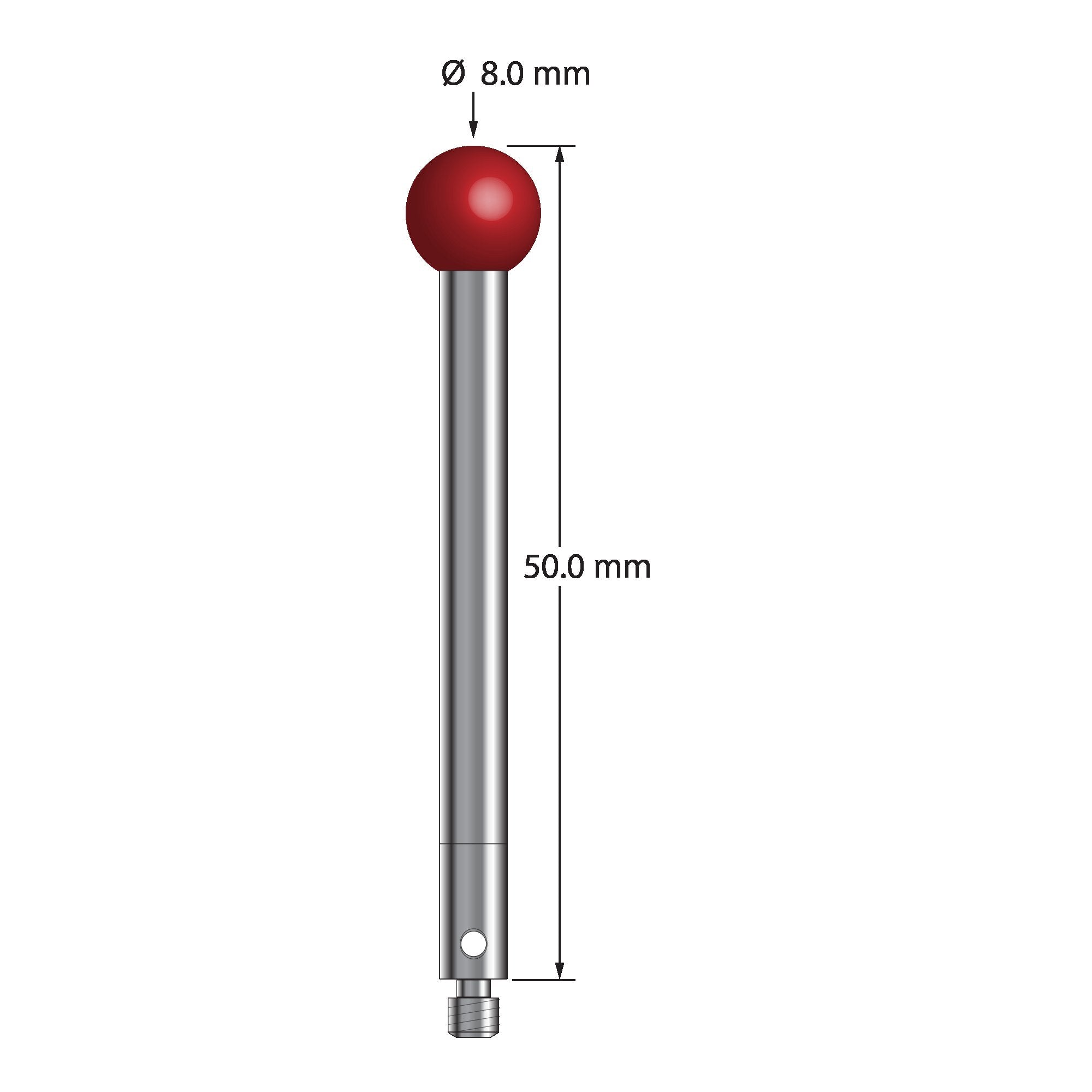 TM3-8050 M3 stylus with 8.0mm ruby ball, carbide stem, and stainless steel base, 50mm long by Q-Mark Manufacturing, Inc.
