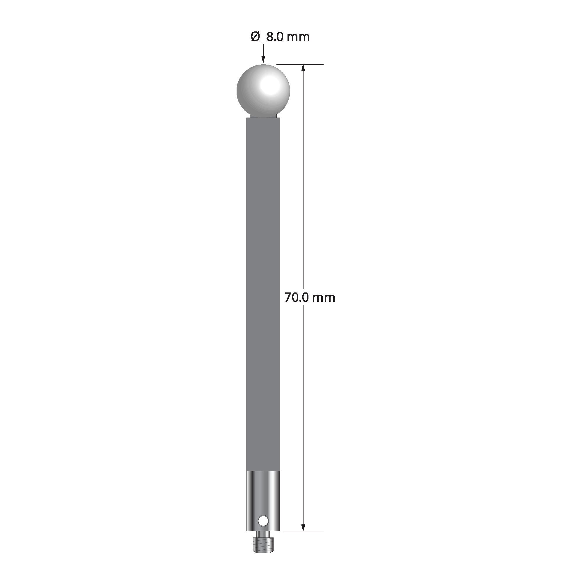 TM3-8070-TX-Z M3 stylus with 8.0mm zirconia ball, carbon fiber stem, and titanium base, 70.0mm long by Q-Mark Manufacturing, Inc.