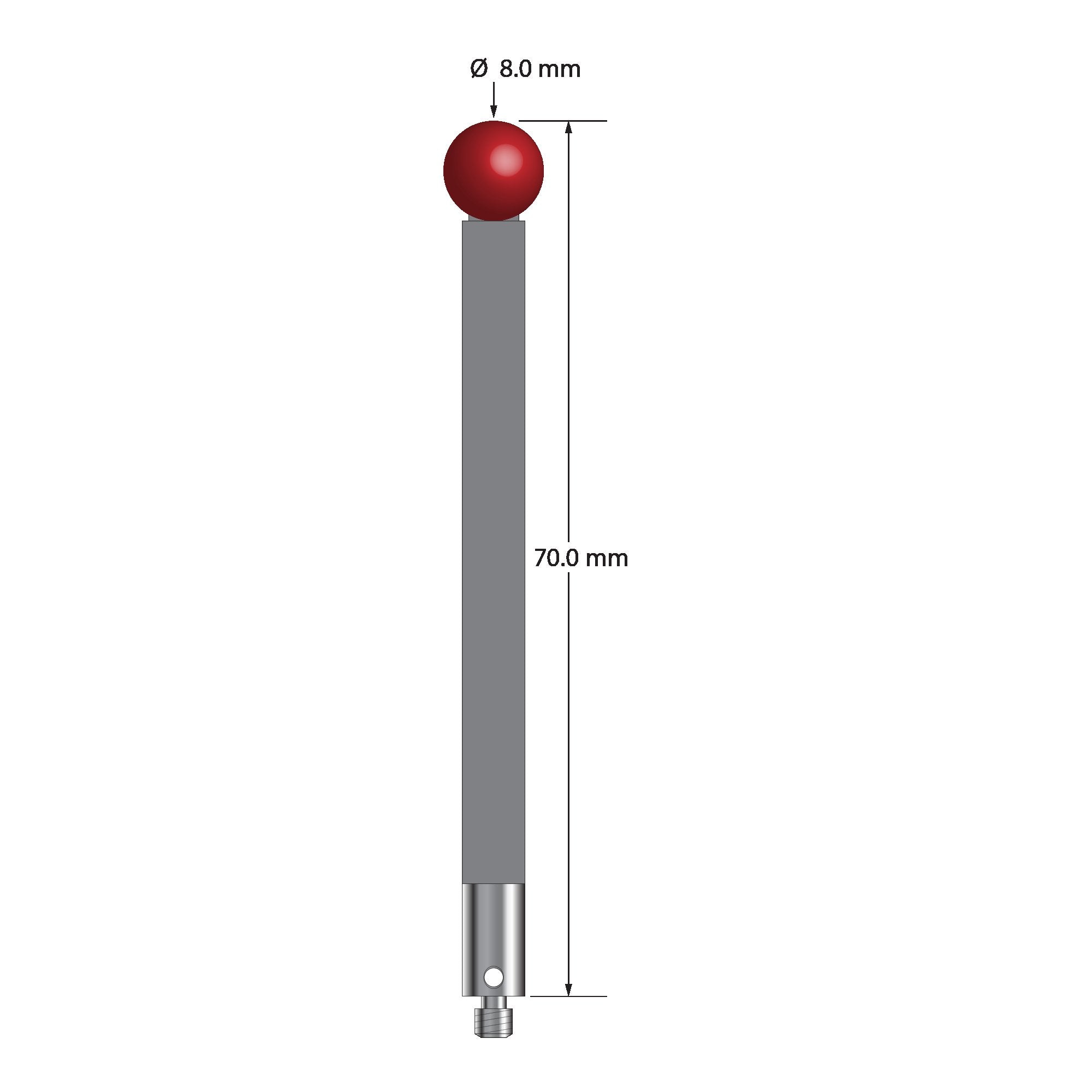 TM3-8070-TX M3 8.0mm ruby ball stylus with carbon fiber stem and titanium base, 70mm long by Q-Mark Manufacturing, Inc.