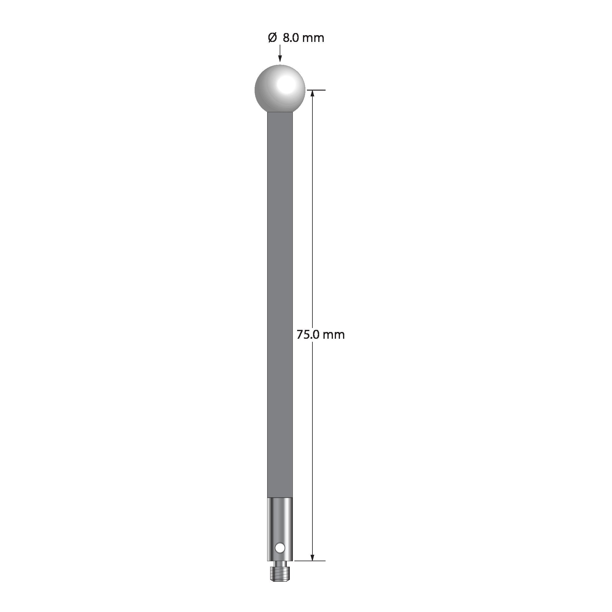TM3-8079-G-Z M3 stylus, 8.0mm zirconia ball, carbon fiber stem, stainless steel base, 75.0mm long by Q-Mark Manufacturing, Inc.