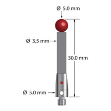TM3-RDMP-30 M3 5.0mm ruby ball carbon fiber stylus, 30.0mm long, with red dot by Q-Mark Manufacturing, Inc.