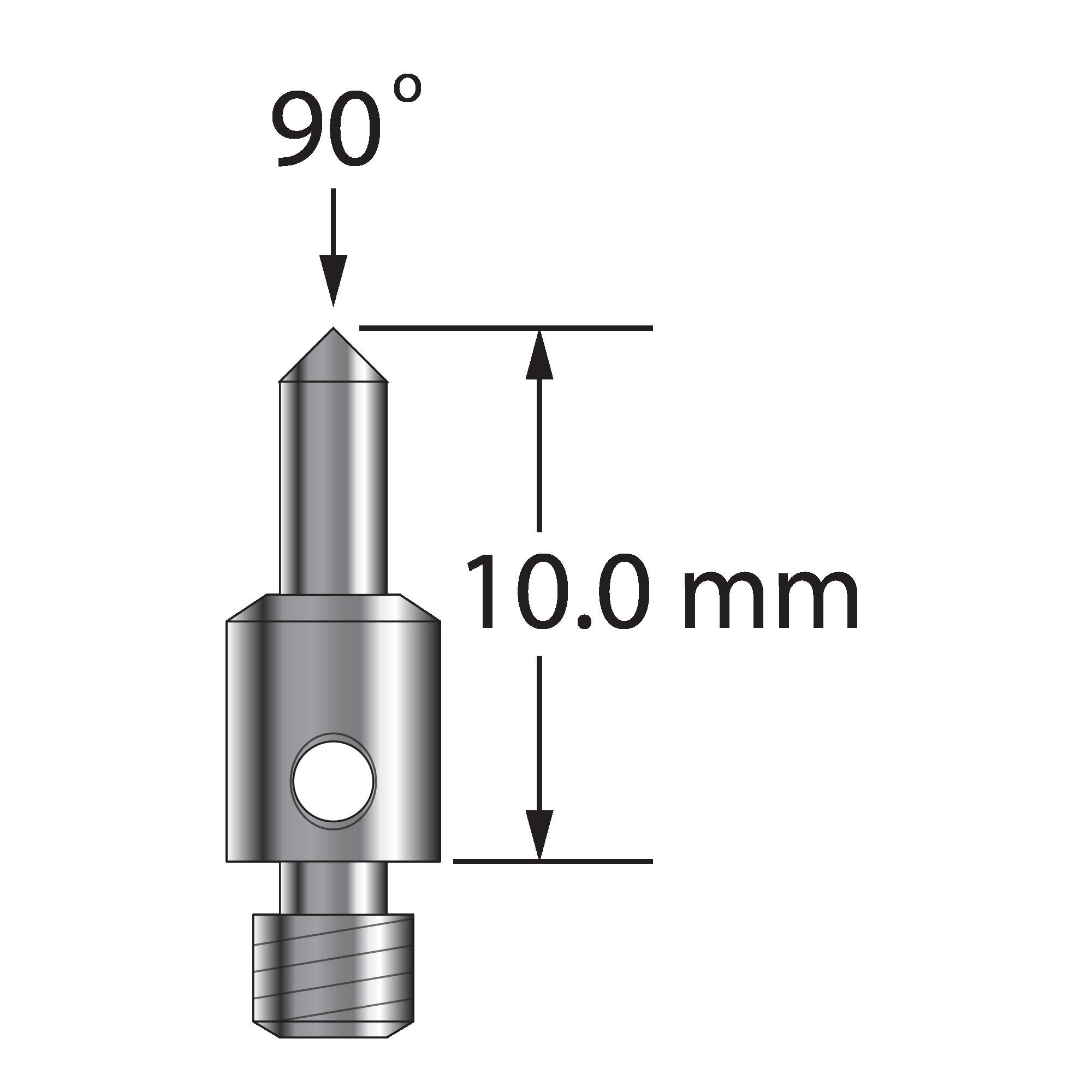 TM3-S90-C M3 stylus with 90-degree carbide point and stainless steel base, 10.0 mm long.