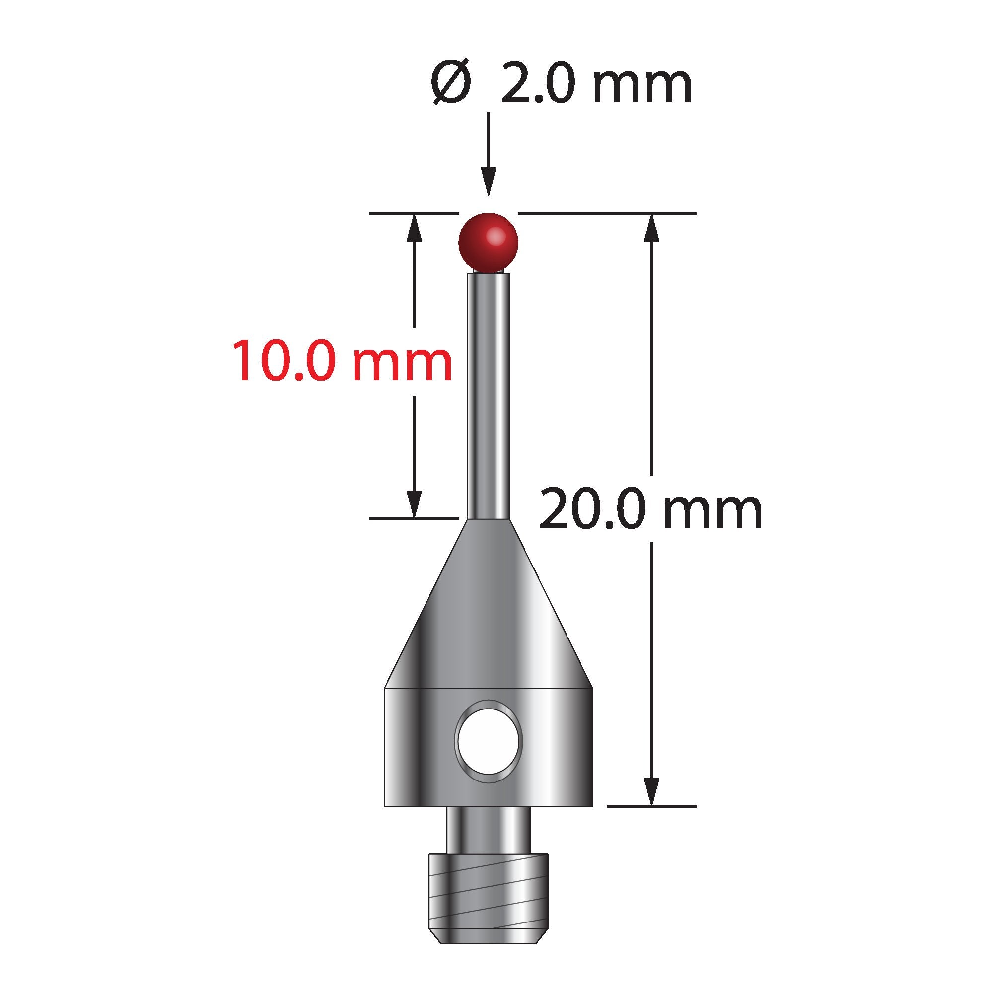 TM4-2020-S M4 stylus with 2.0mm ruby ball, stainless steel stem and base, 20.0mm long by Q-Mark Manufacturing, Inc.