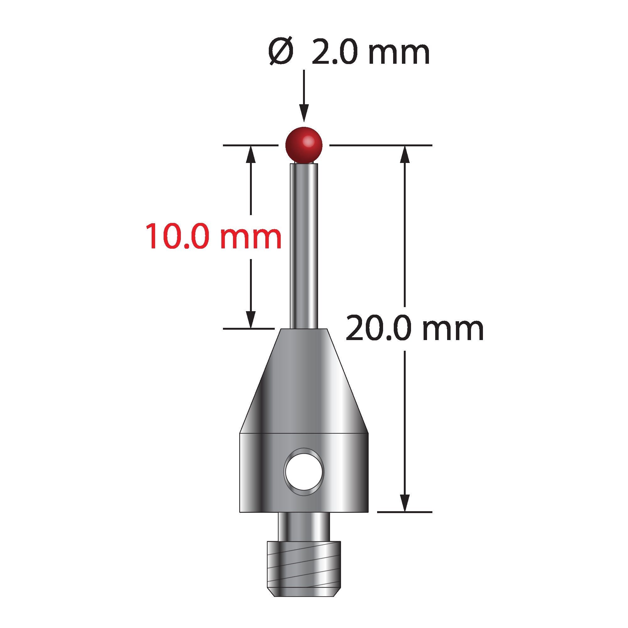TM4-2021 M4 stylus with 2.0mm ruby ball, carbide stem, and stainless steel base, 20.0mm long by Q-Mark Manufacturing, Inc.