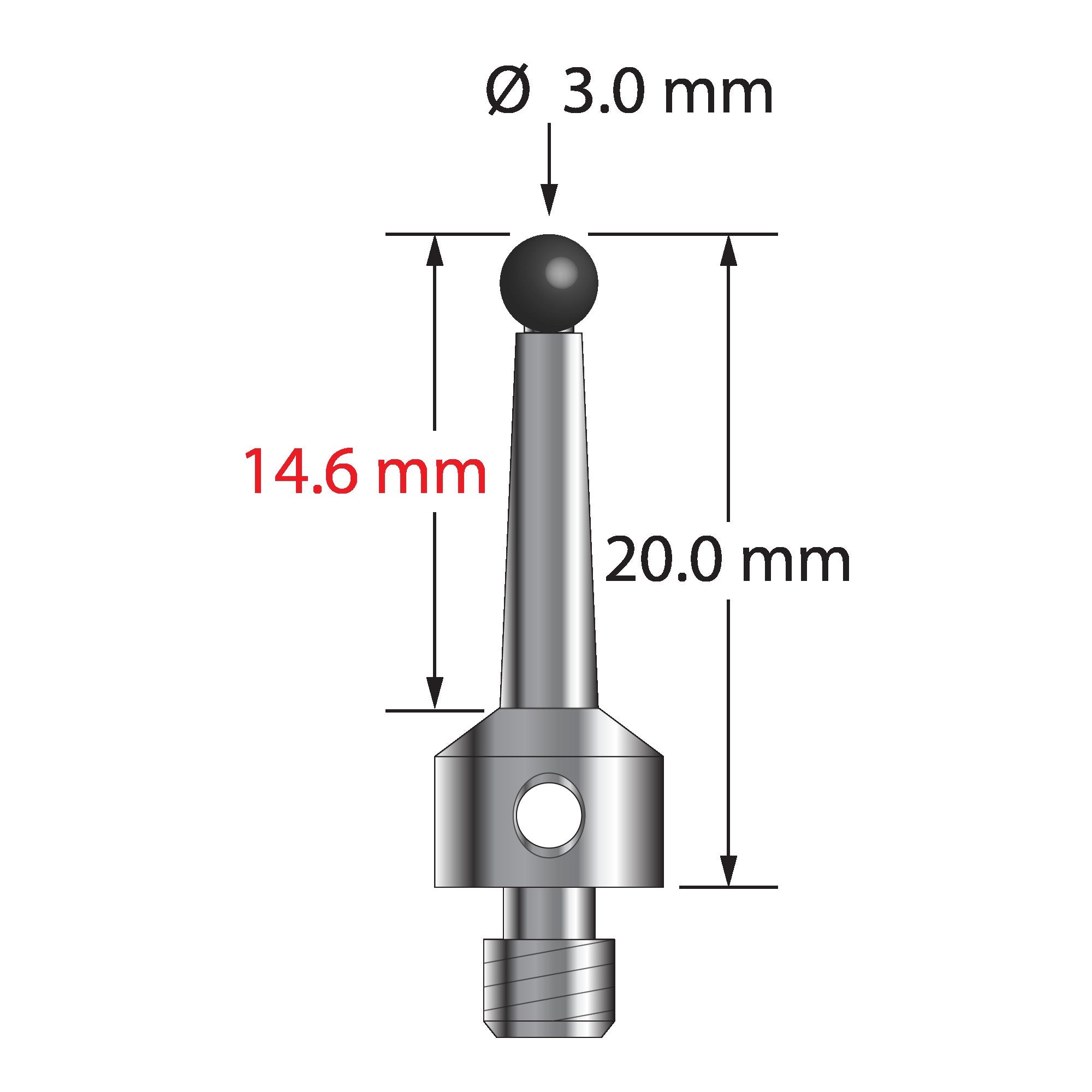 TM4-3020-S-SN M4 stylus with 3.0mm silicon nitride ball and tapered stainless steel stem, 20.0mm long by Q-Mark Manufacturing, Inc.