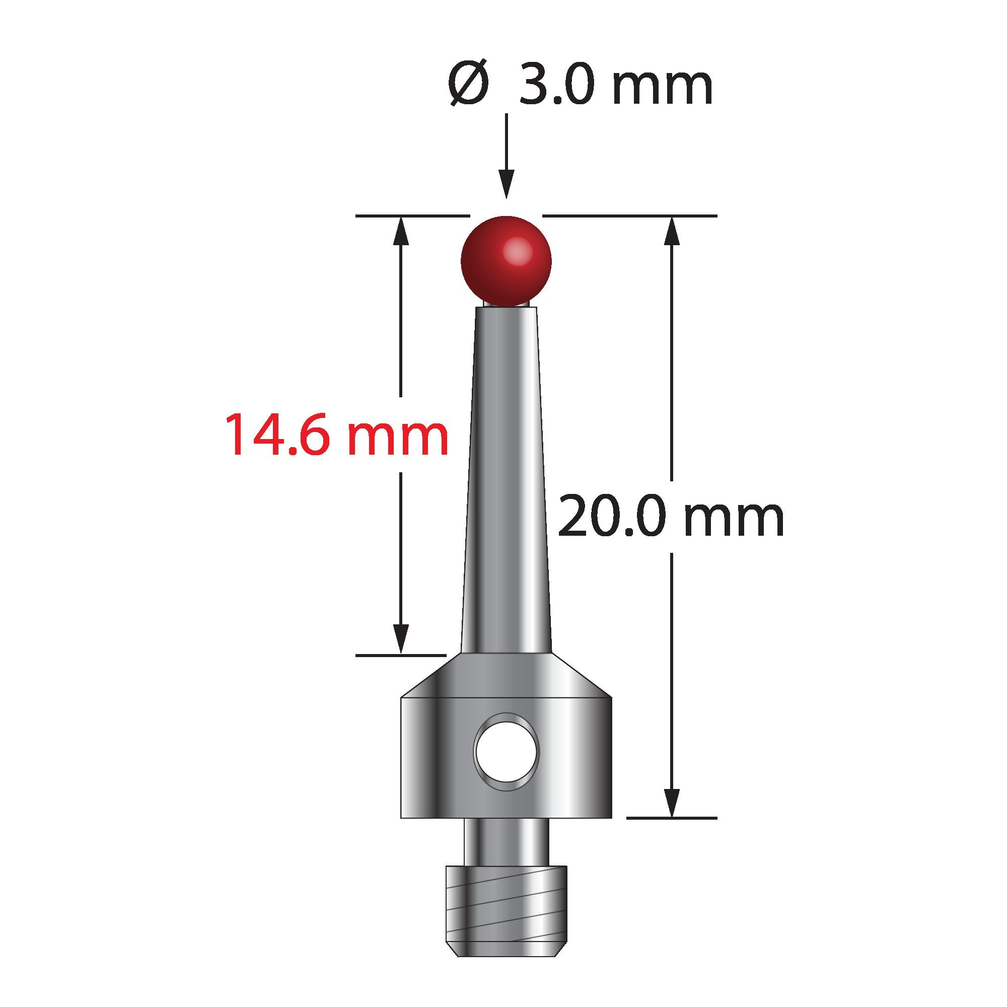 TM4-3020-S M4 stylus with 3.0mm ruby ball, tapered stainless steel stem, and 20.0mm length by Q-Mark Manufacturing, Inc.