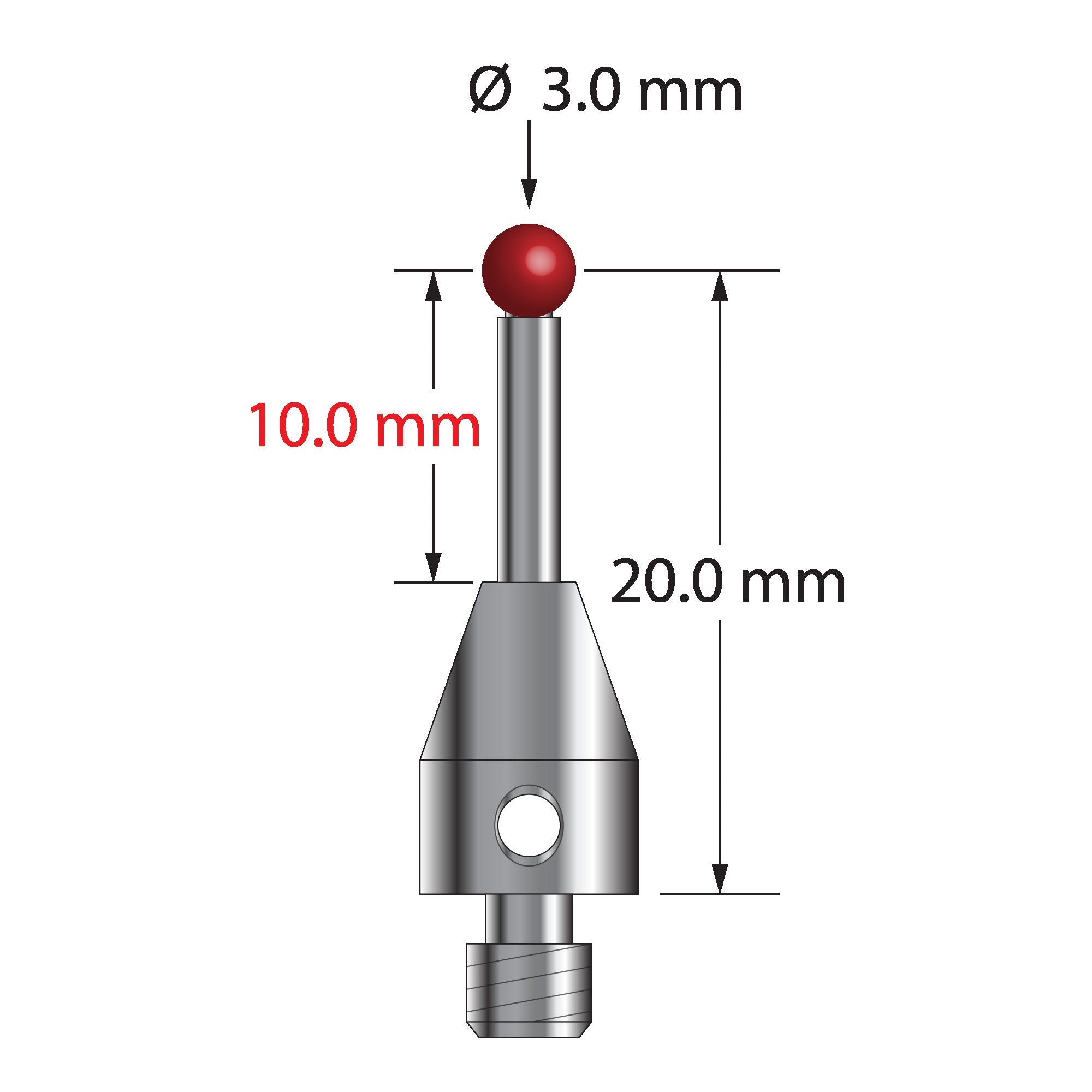 TM4-3021.5 M4 stylus with 3.0mm ruby ball, carbide stem, and stainless steel base by Q-Mark Manufacturing, Inc.