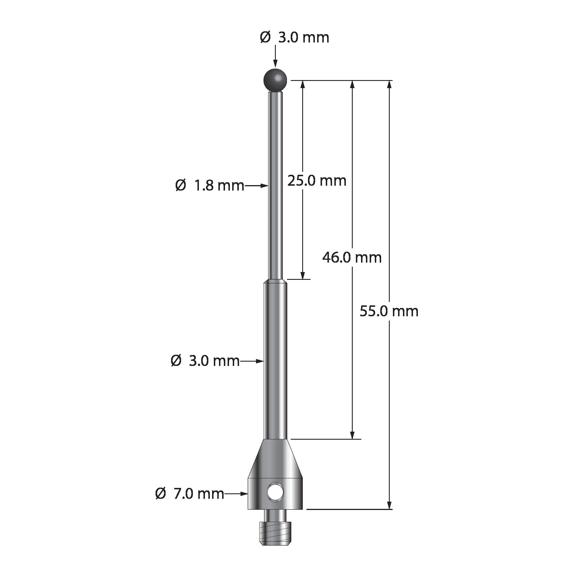 TM4-3056.5-EC M4 stylus, 3.0mm carbide ball, stainless steel base, 50.0mm length by Q-Mark Manufacturing, Inc.