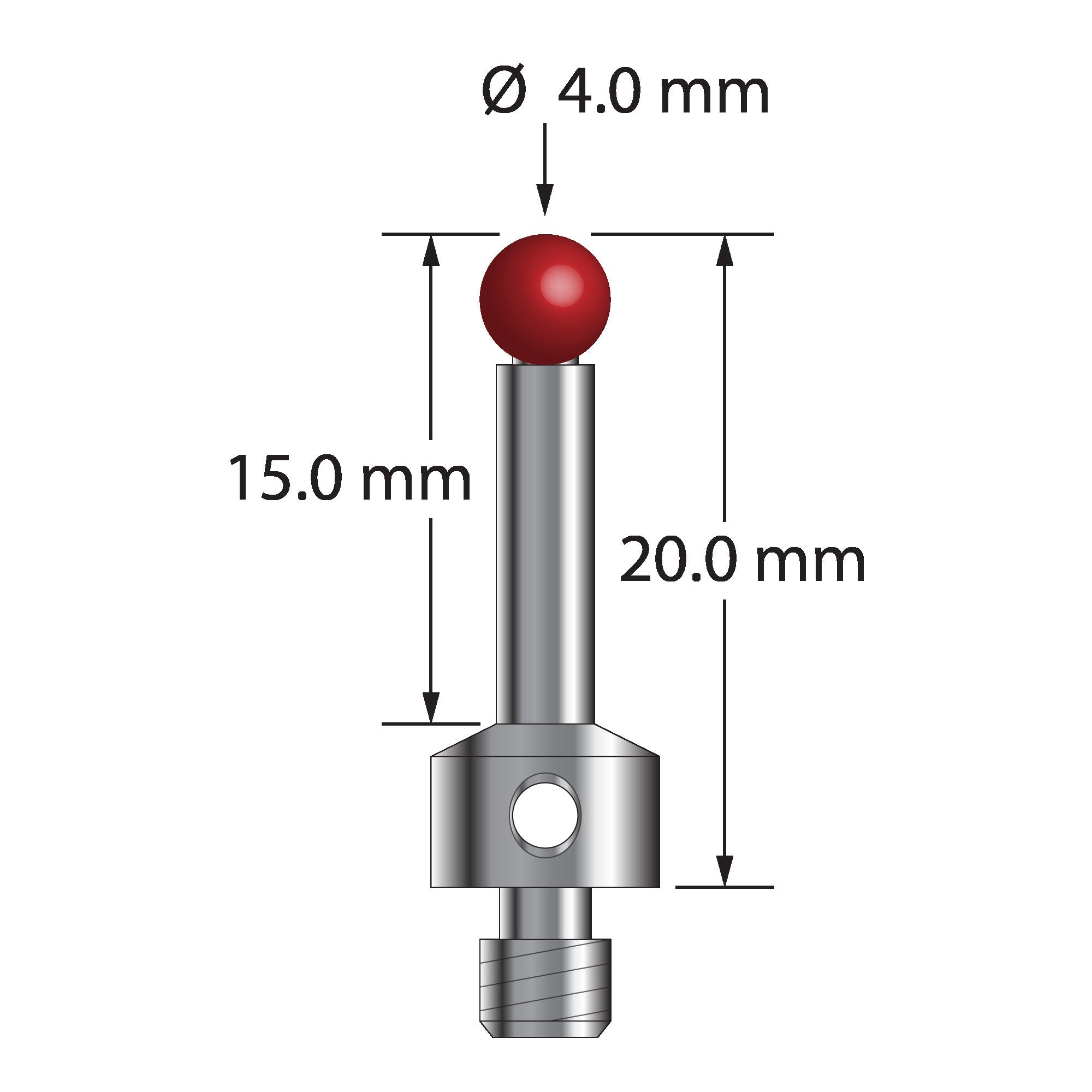 TM4-4020-S M4 stylus with 4.0mm ruby ball, stainless steel stem and base, 20.0mm long by Q-Mark Manufacturing, Inc.