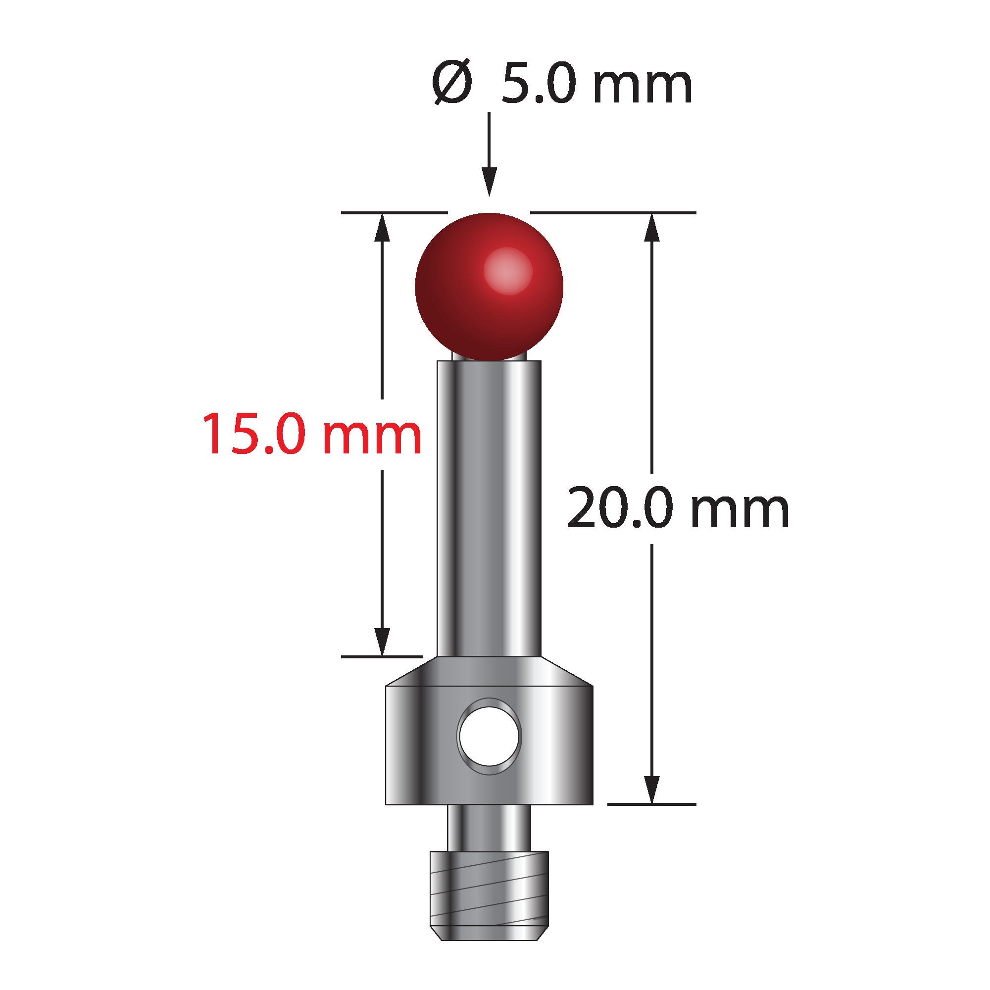 TM4-5020-S M4 stylus with 5.0mm ruby ball, stainless steel stem and base, 20.0mm long by Q-Mark Manufacturing, Inc.