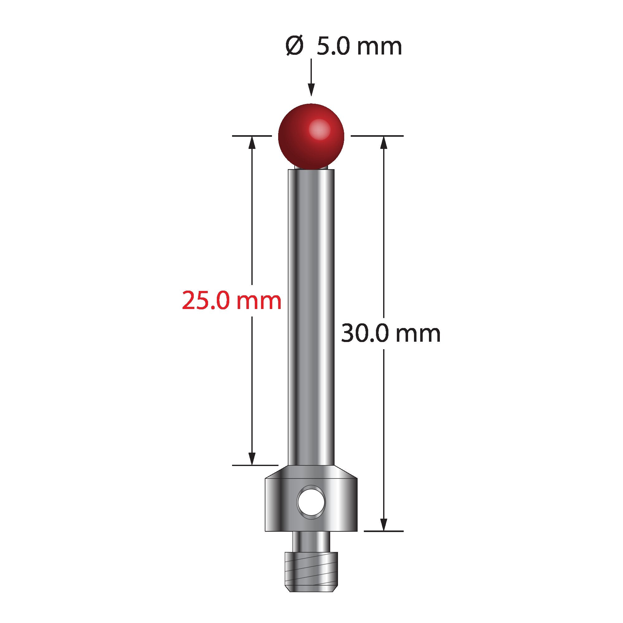 TM4-5032.5-S M4 stylus with 5.0mm ruby ball, stainless steel stem & base, 30.0mm length by Q-Mark Manufacturing, Inc.