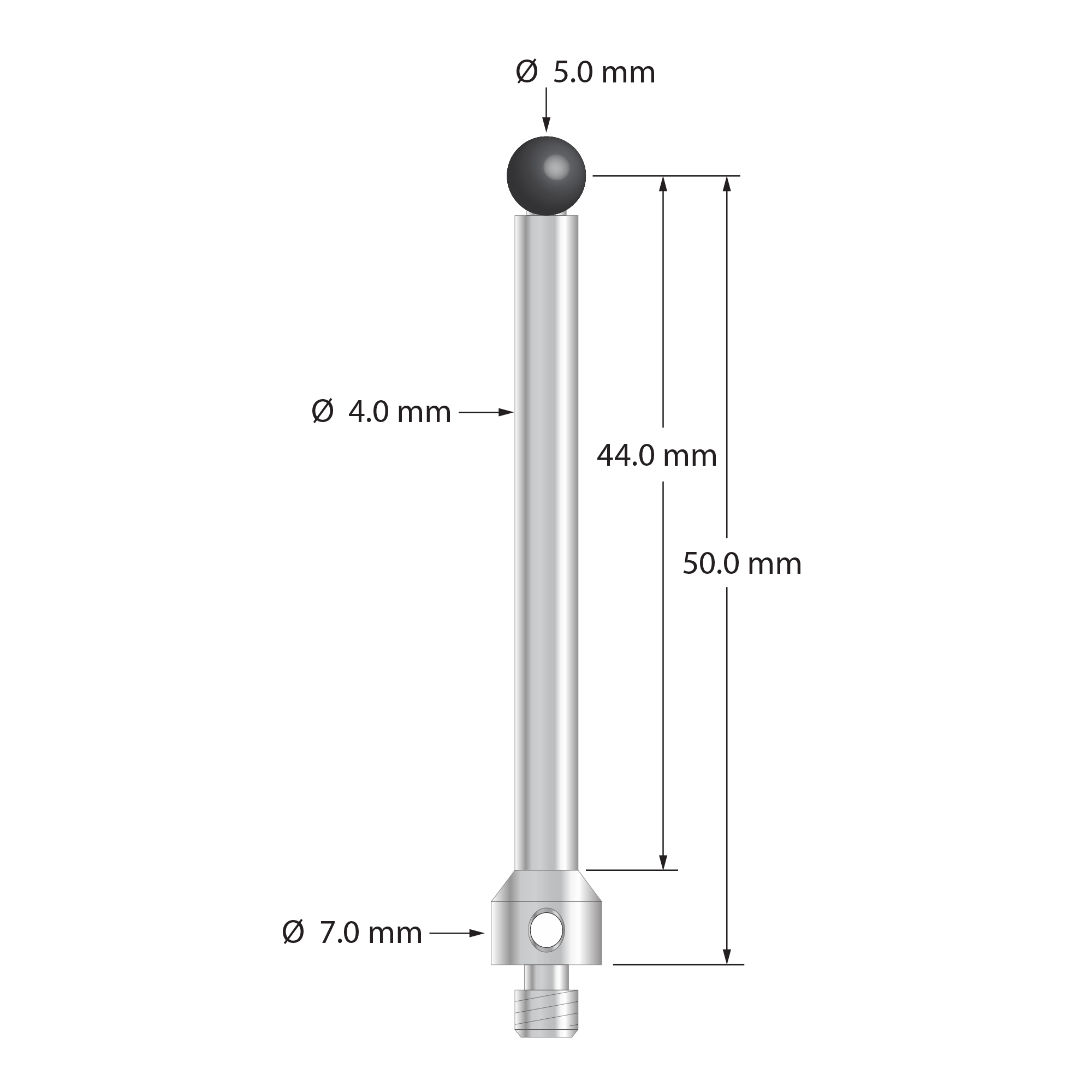 TM4-5052.5-EC M4 stylus, 5.0mm carbide ball, stainless steel stem, 50.0mm length by Q-Mark Manufacturing, Inc.