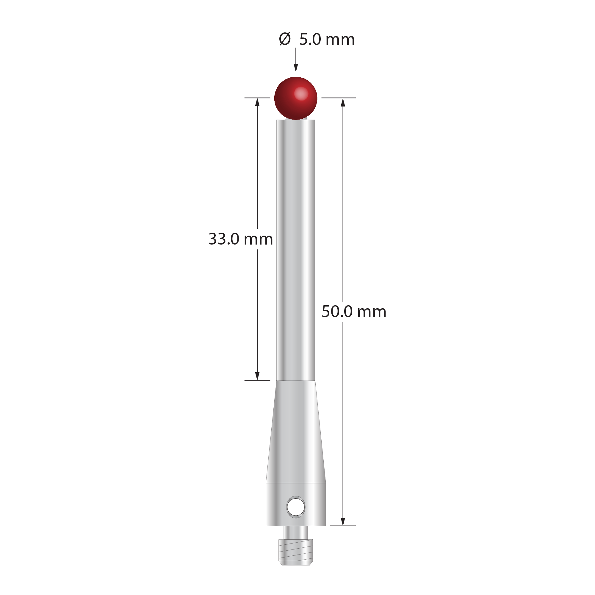 TM4-5052.5-S M4 stylus with 5.0mm ruby ball, stainless steel stem and base, 50.0mm length by Q-Mark Manufacturing, Inc.